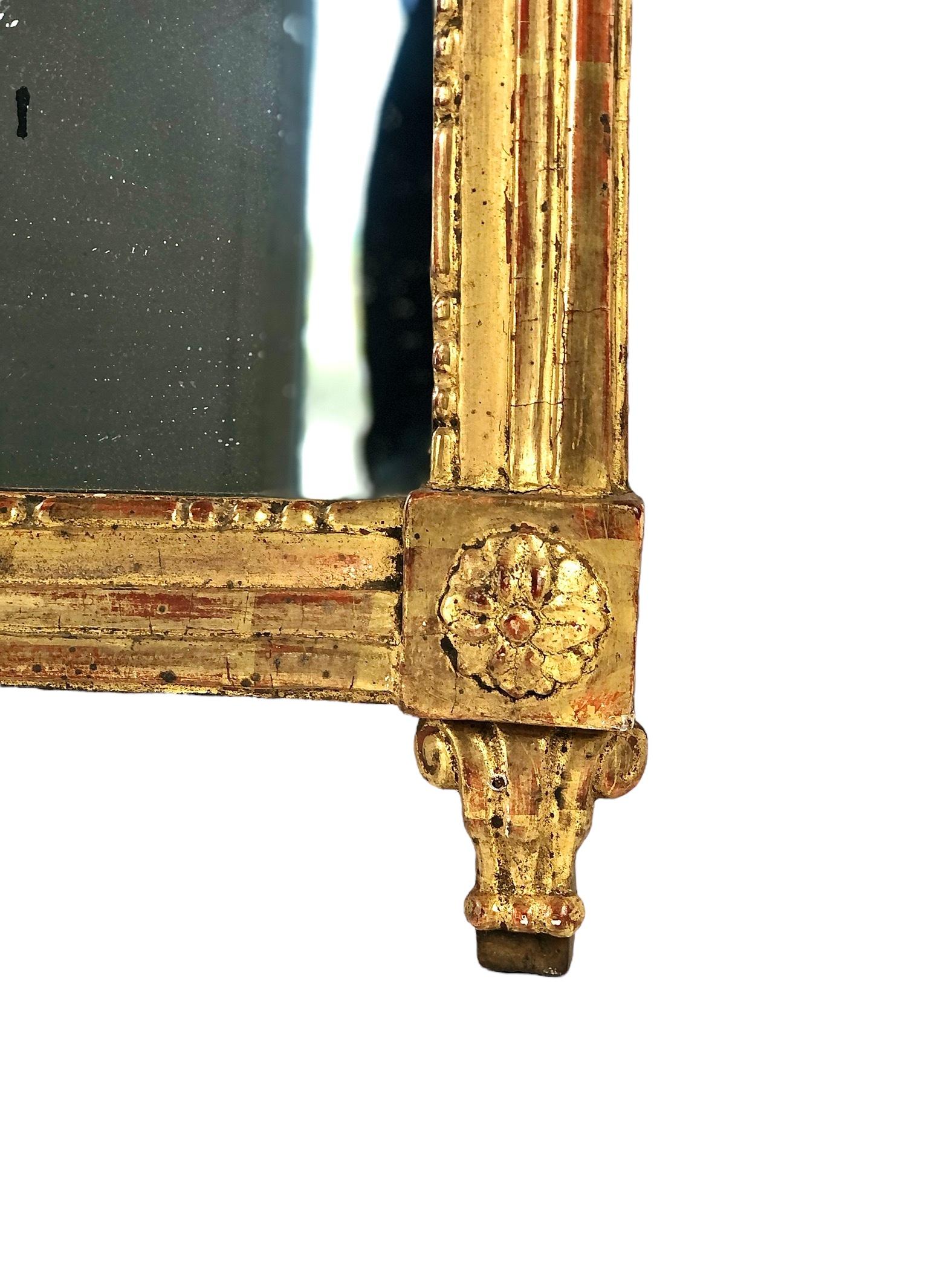 Hand-Carved 18th Century French Louis XVI Period Giltwood Mirror For Sale