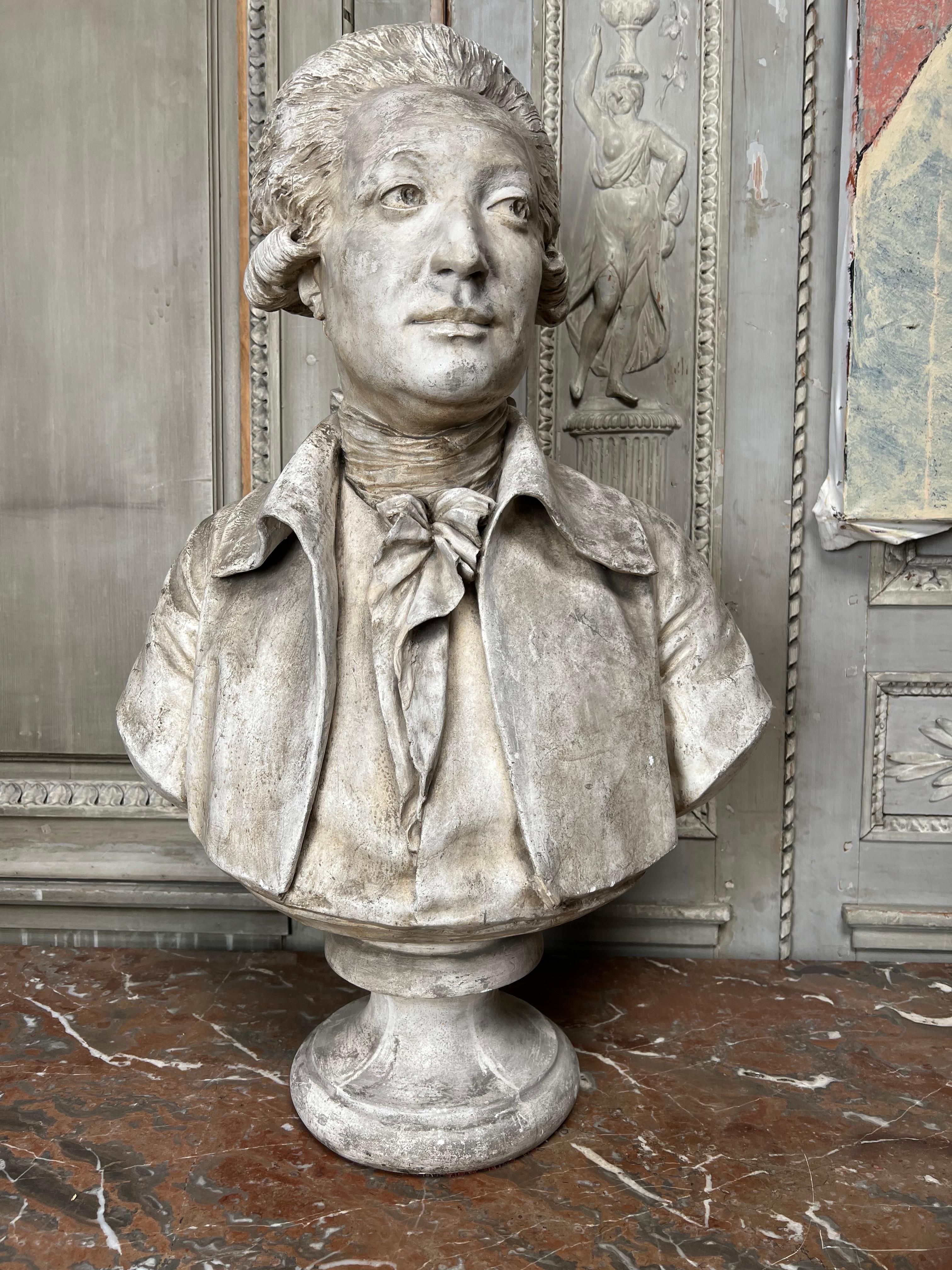 Neoclassical 18th Century French Louis XVI Plaster Bust Portrait of Nicolas de Condorcet For Sale