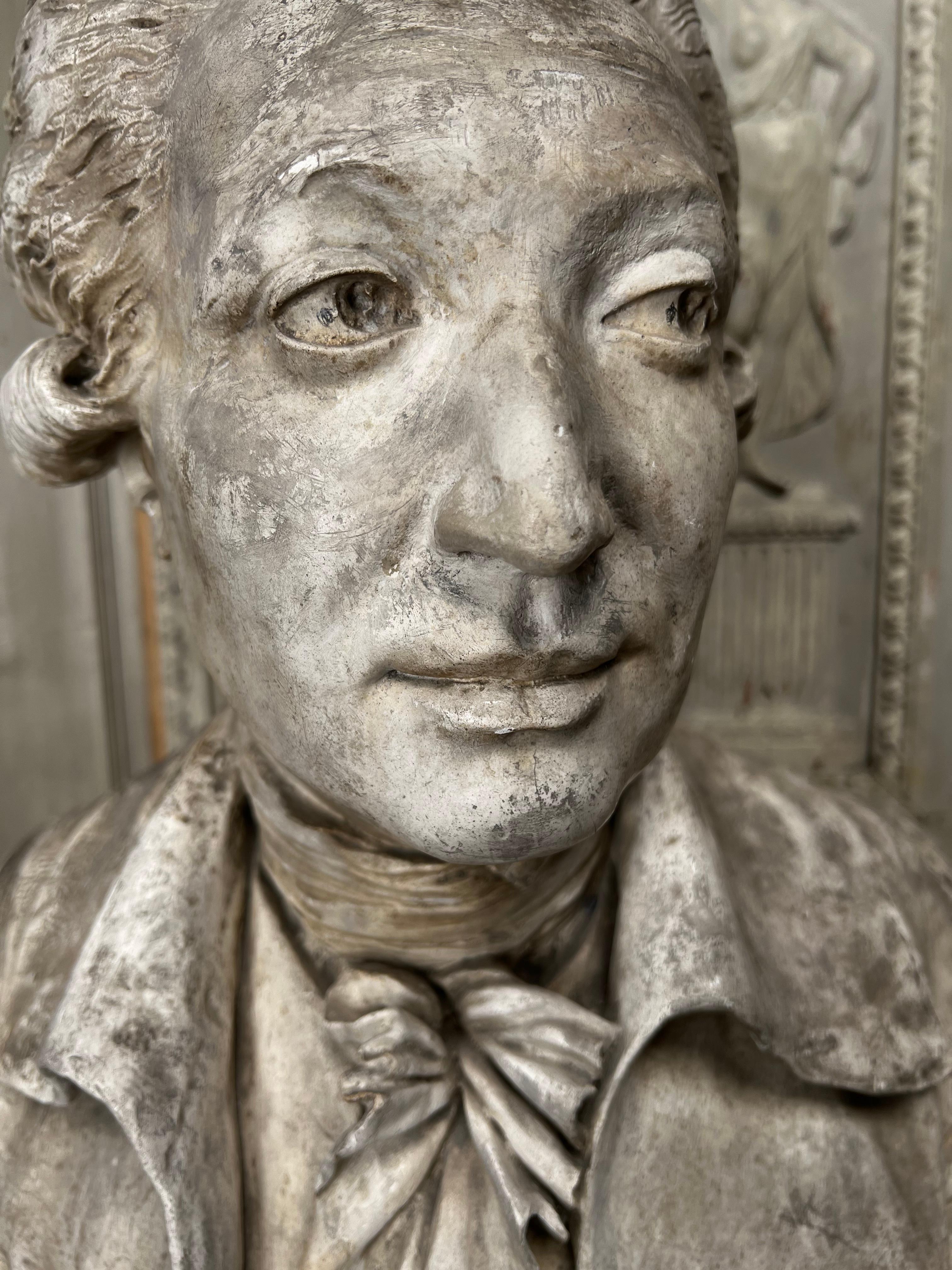 Carved 18th Century French Louis XVI Plaster Bust Portrait of Nicolas de Condorcet For Sale