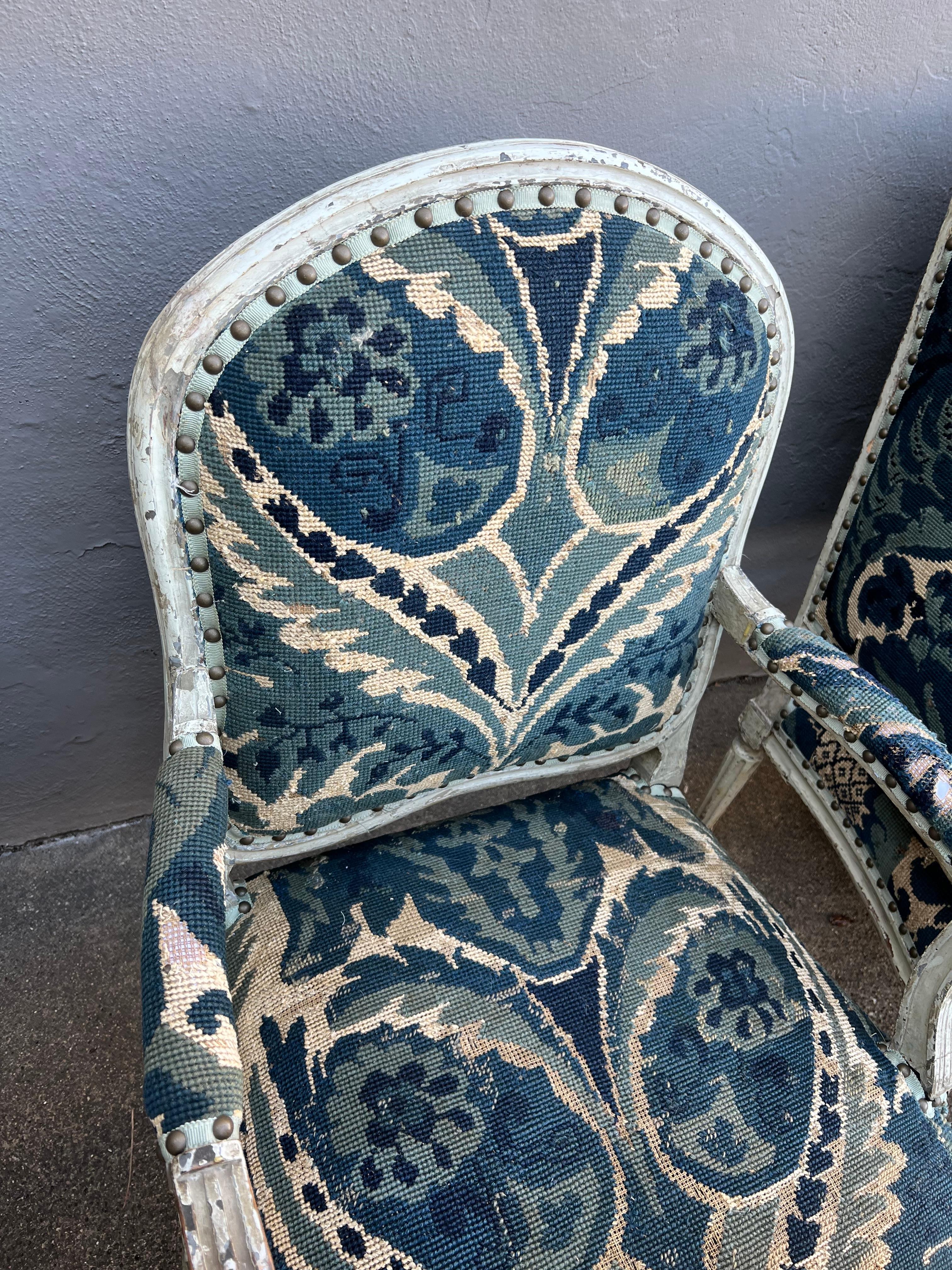 18th Century French Louis XVI Salon in 19th Century Blue and White Needlepoint 4