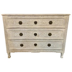 18th Century French Louis XVI Style Carved and White Washed Commode