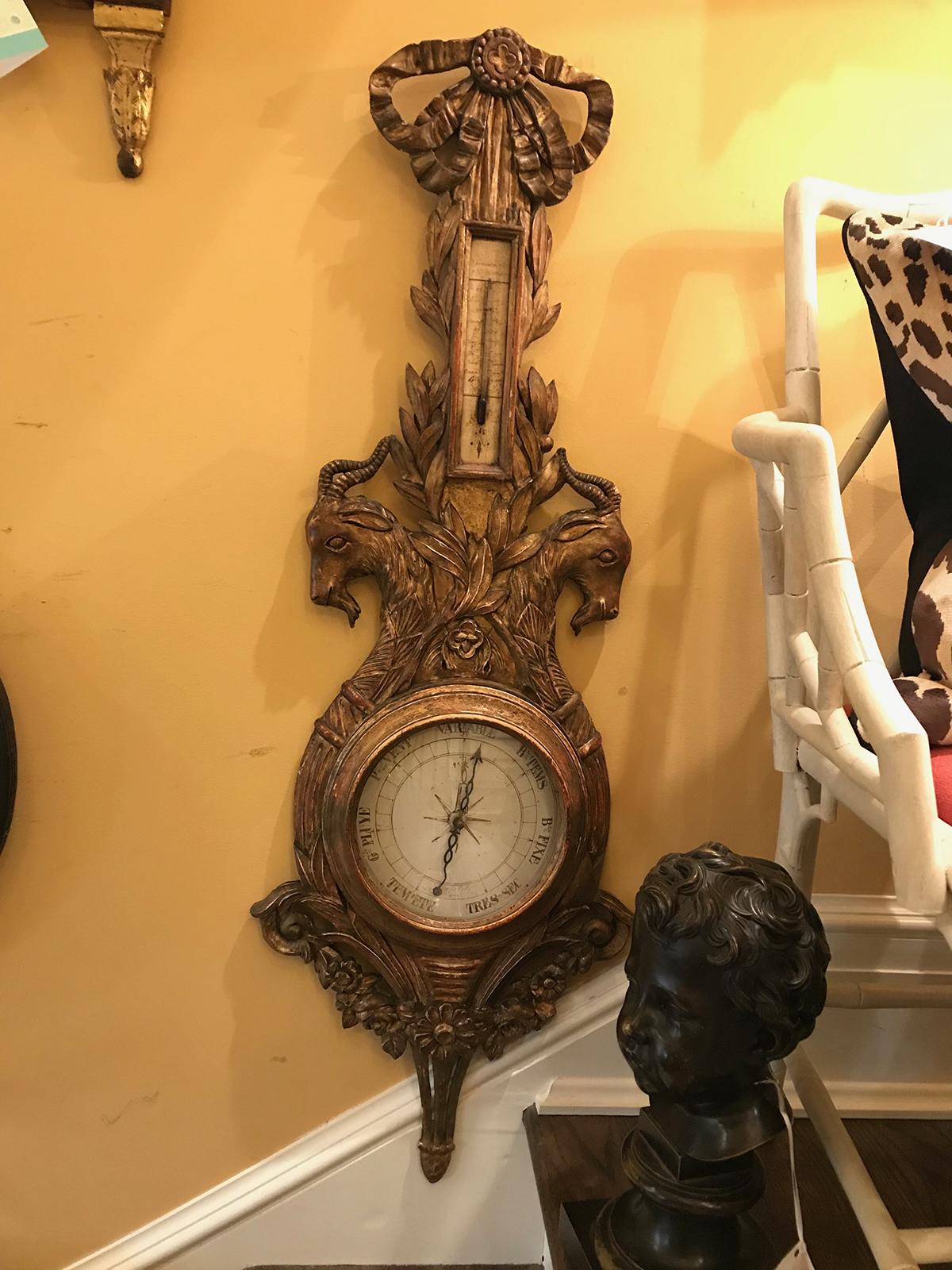 18th century French Louis XVI style carved giltwood barometer.