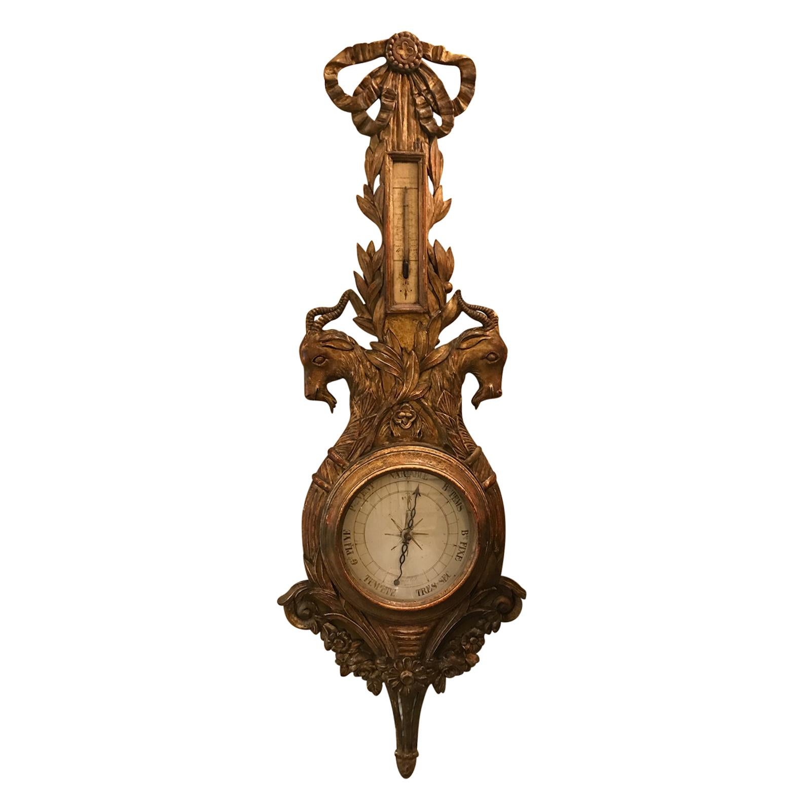 18th Century French Louis XVI Style Carved Giltwood Barometer