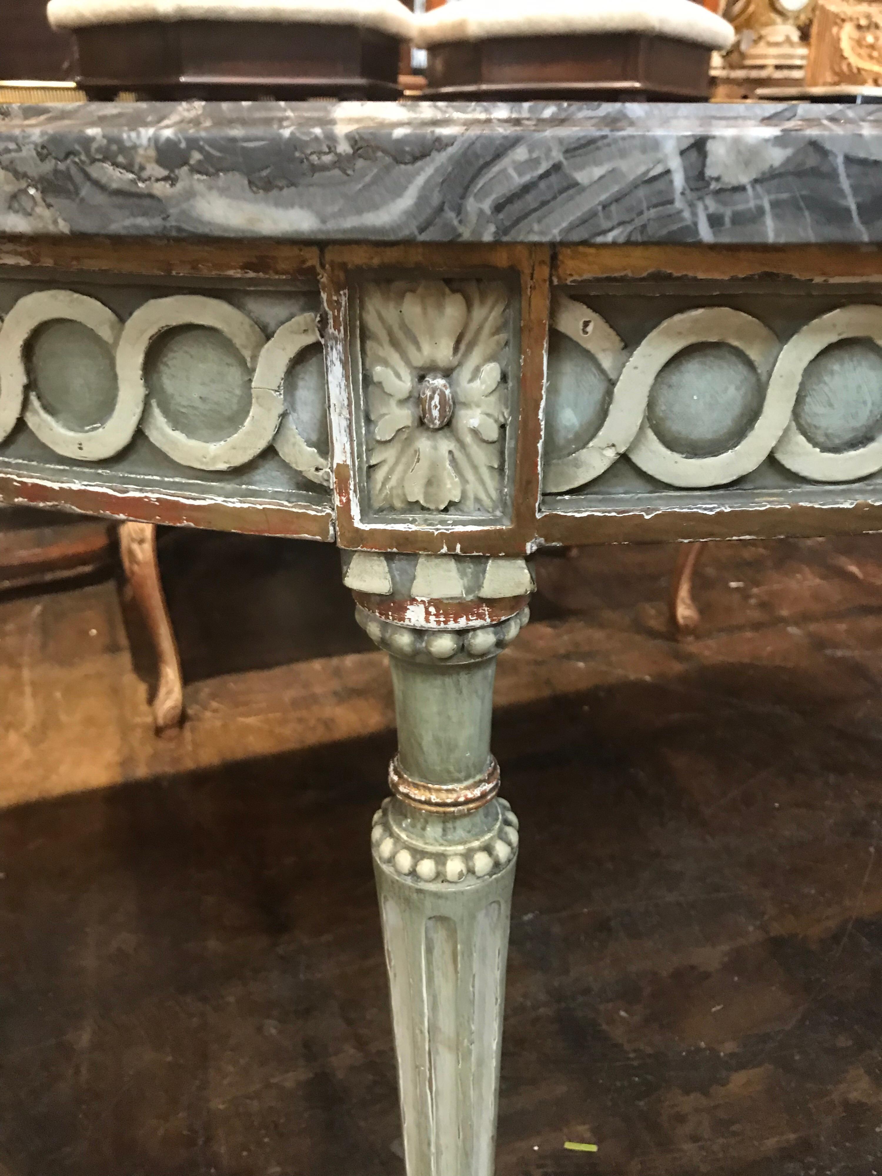18th Century and Earlier 18th Century French Louis XVI Style Demilune Console with Grey Marble For Sale