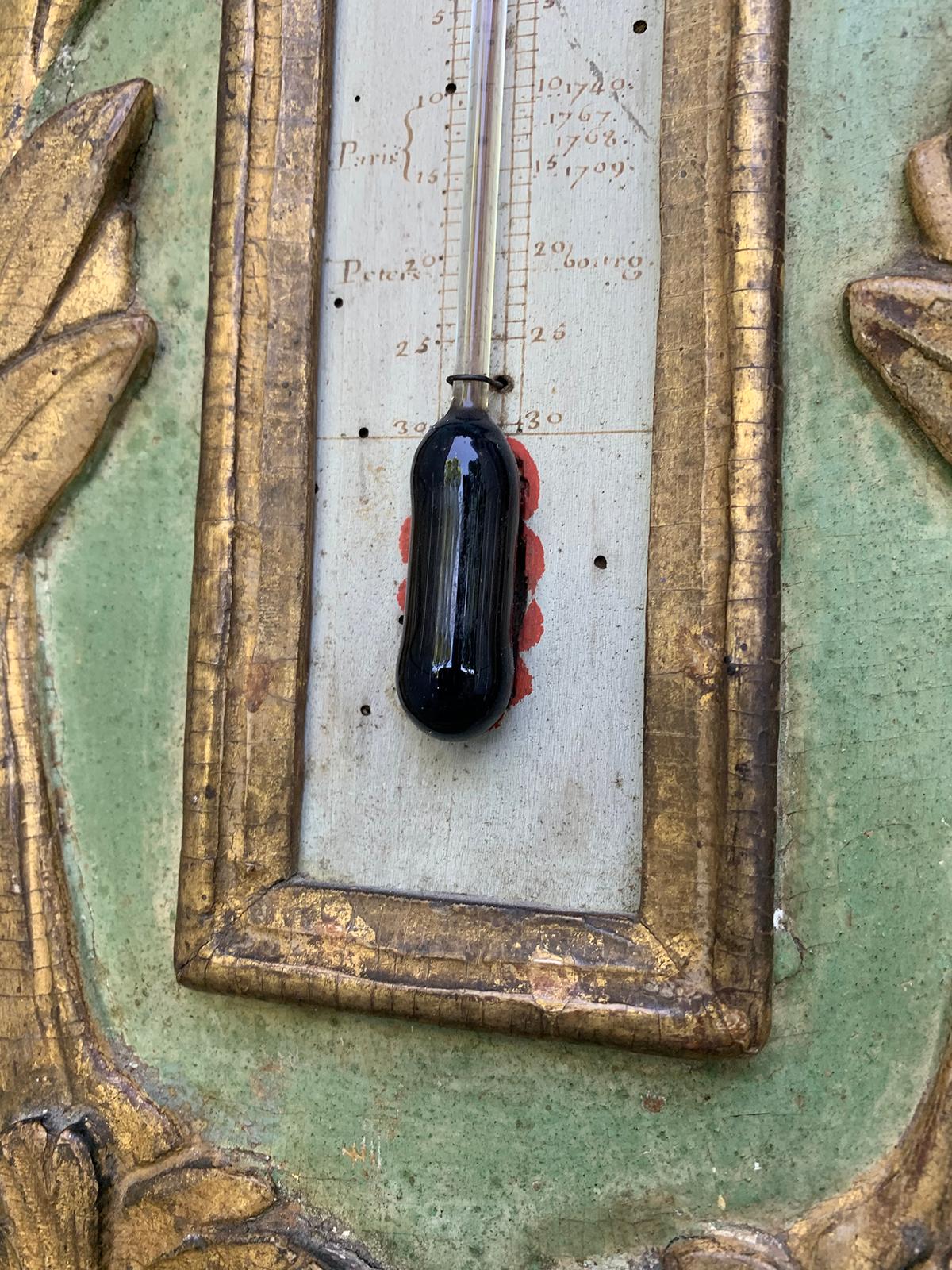 18th Century French Louis XVI Style Gilt and Green Painted Barometer 5