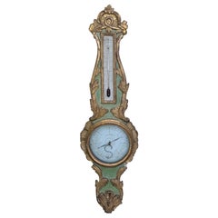 18th Century French Louis XVI Style Gilt and Green Painted Barometer