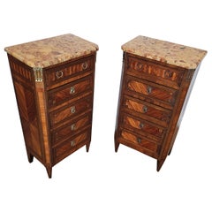 18th Century French Louis XVI Tall Narrow Chest Of Drawers Nightstand Pair
