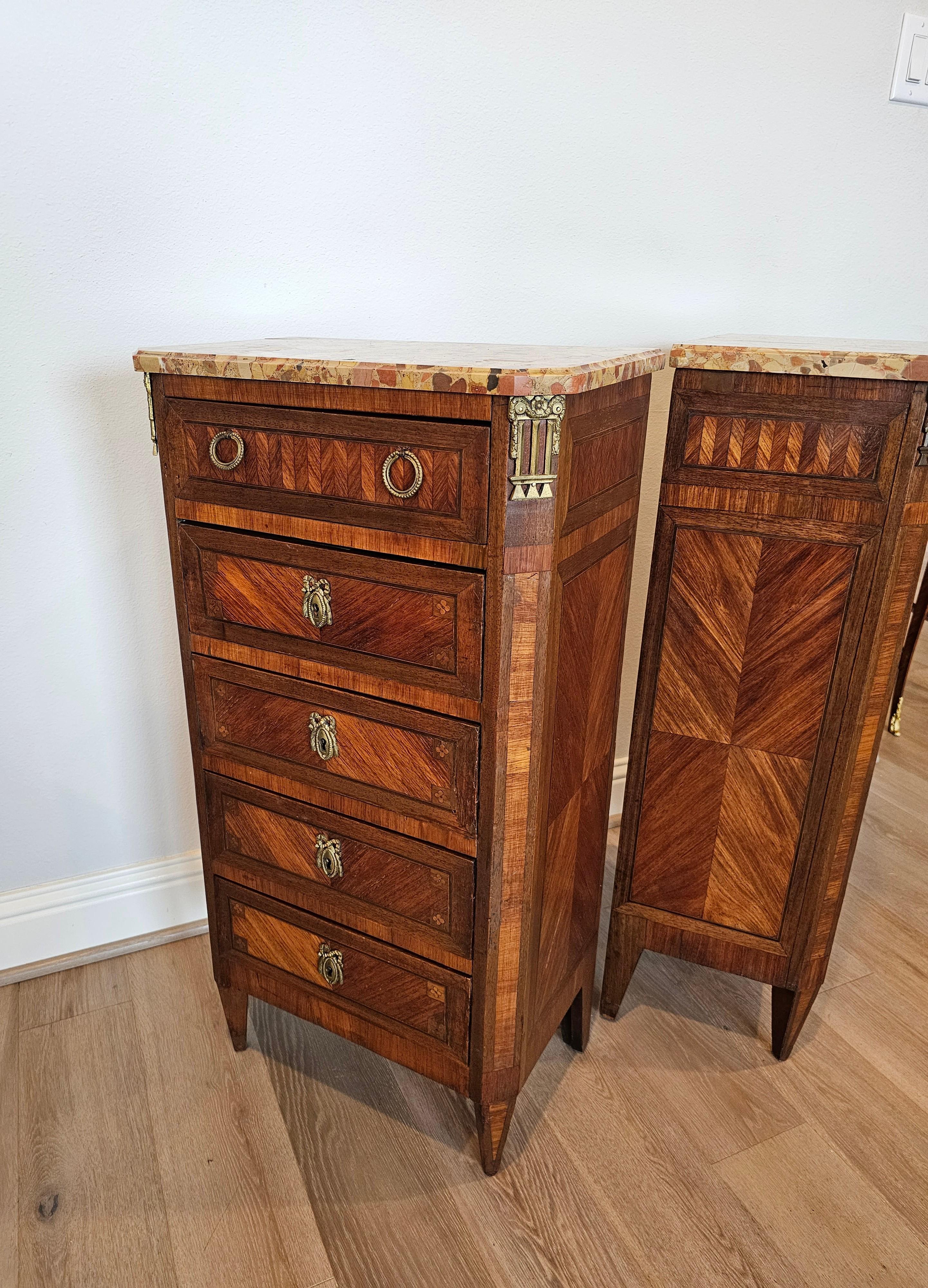 18th Century French Louis XVI Tall Narrow Chiffonier Chest Of Drawers Pair For Sale 5