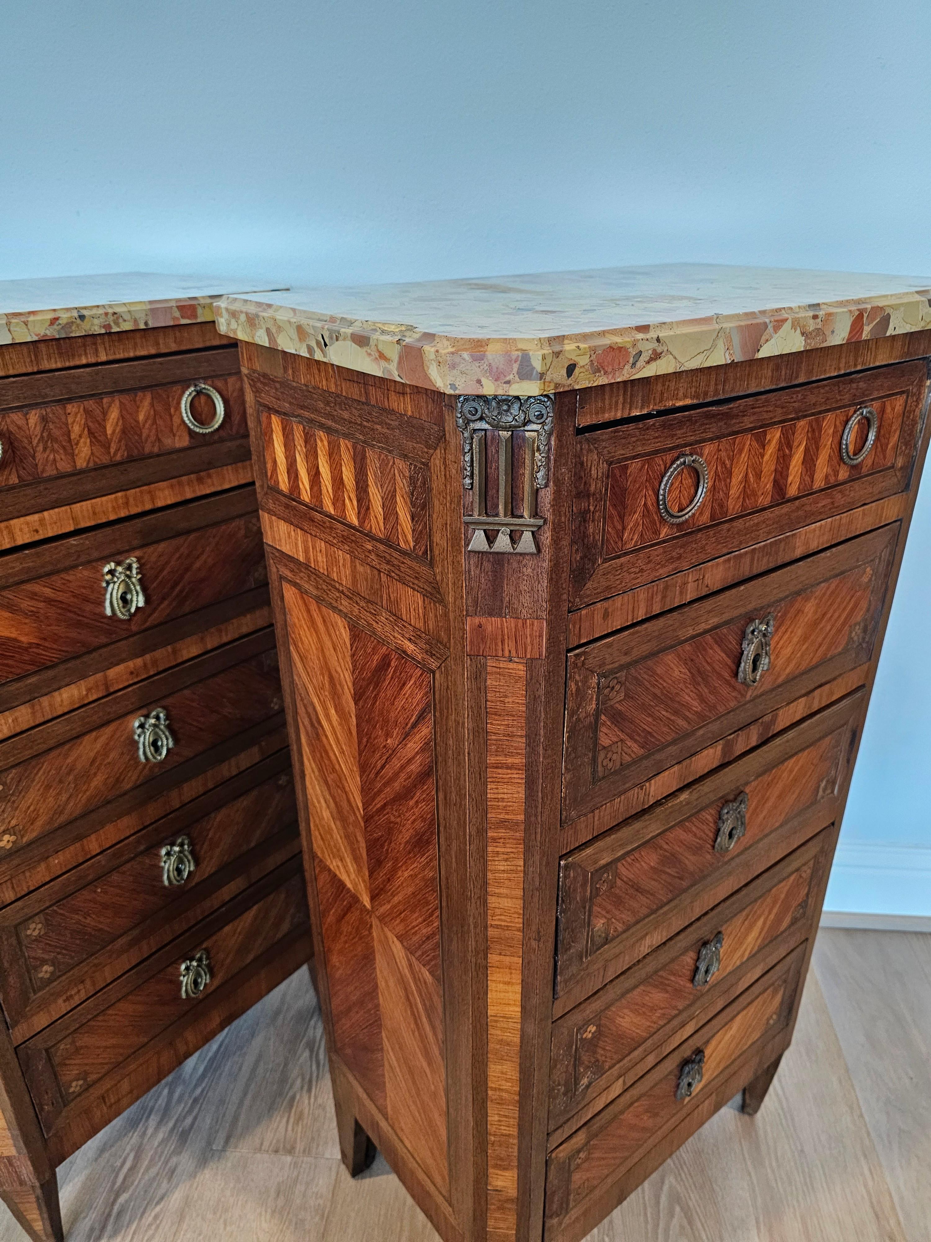 18th Century French Louis XVI Tall Narrow Chiffonier Chest Of Drawers Pair For Sale 6