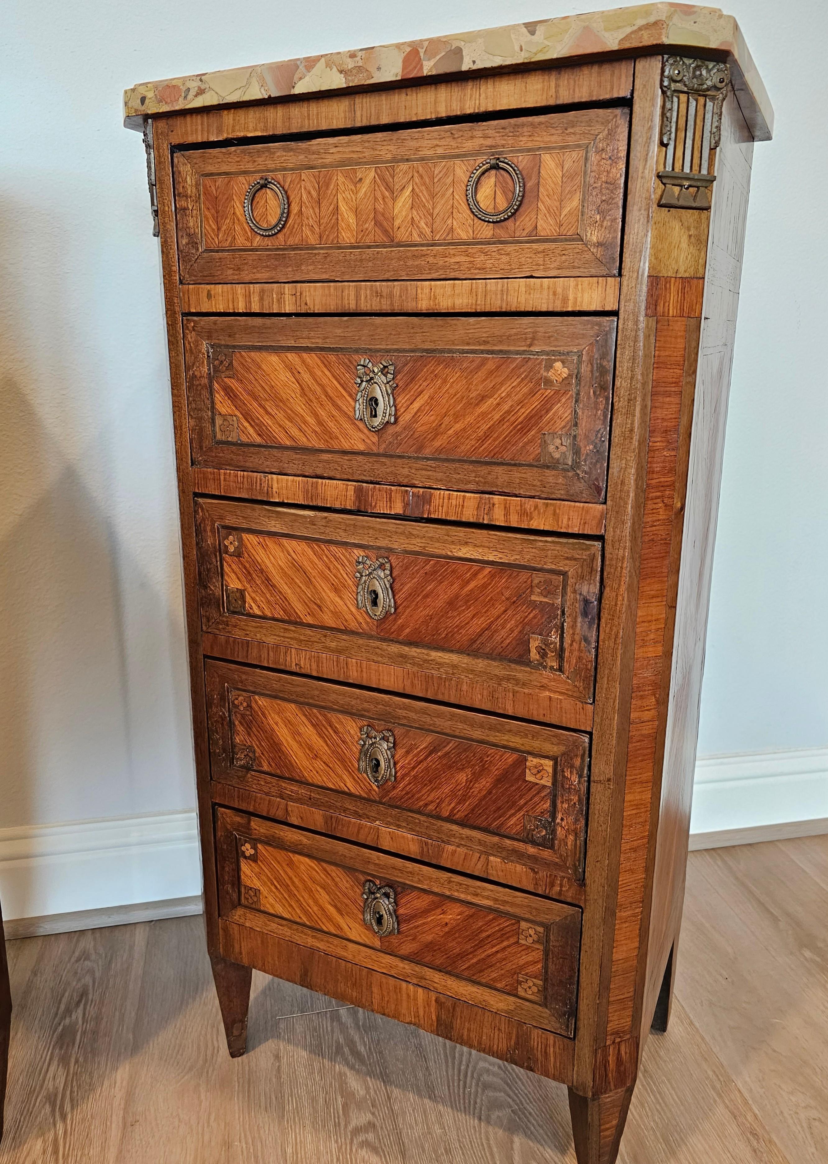 18th Century French Louis XVI Tall Narrow Chiffonier Chest Of Drawers Pair For Sale 7