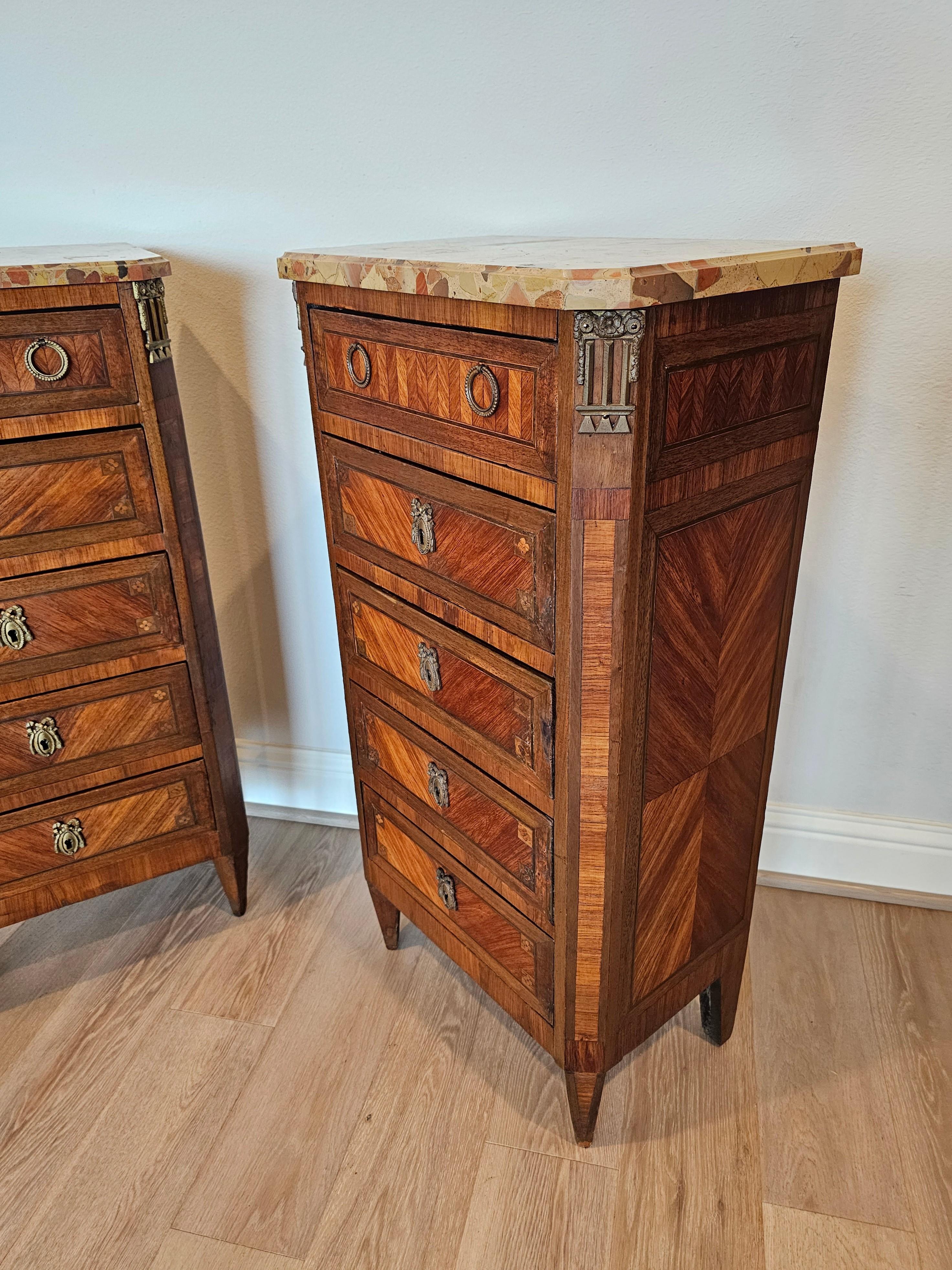 18th Century French Louis XVI Tall Narrow Chiffonier Chest Of Drawers Pair For Sale 8