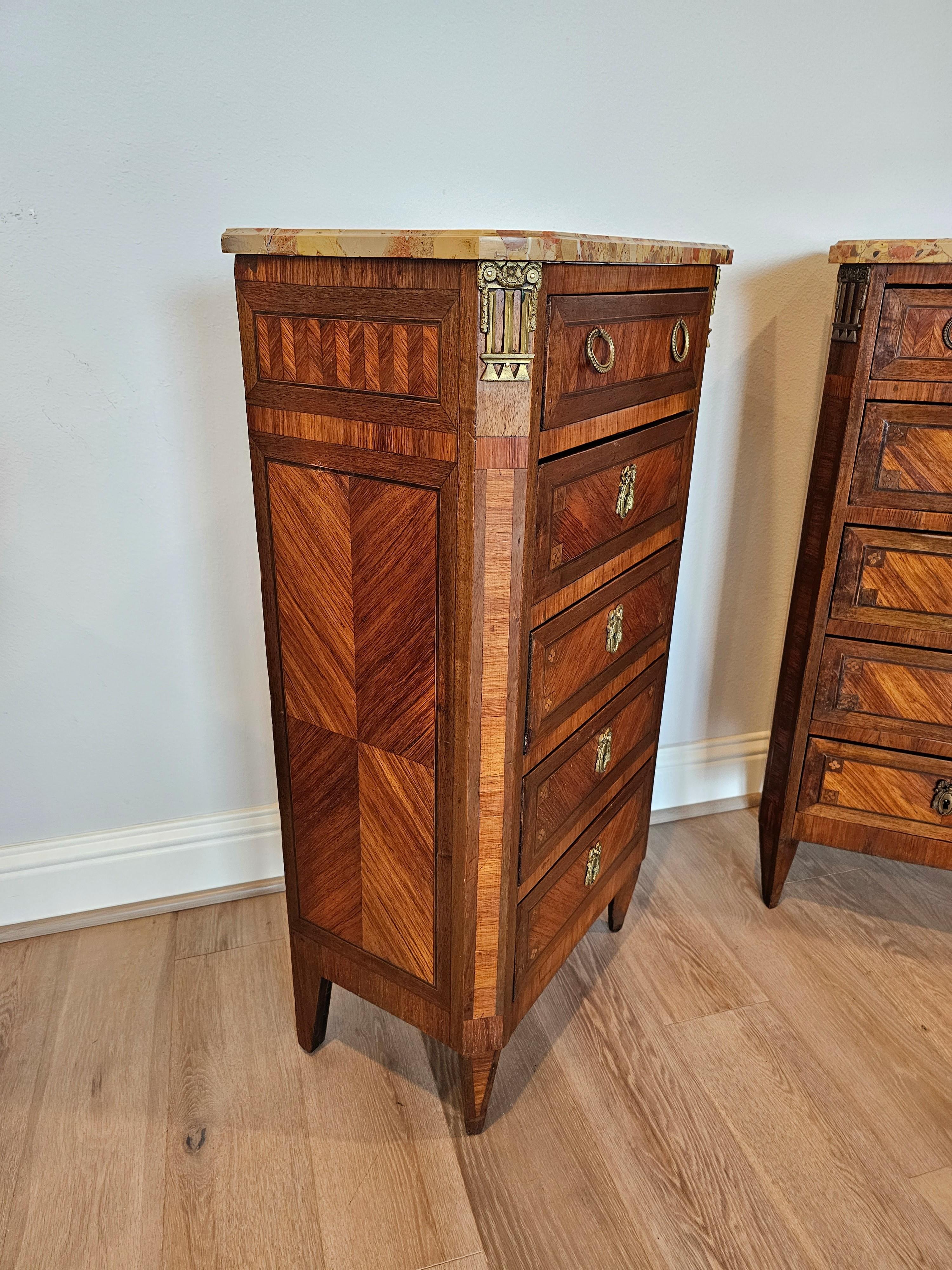 18th Century French Louis XVI Tall Narrow Chiffonier Chest Of Drawers Pair For Sale 9