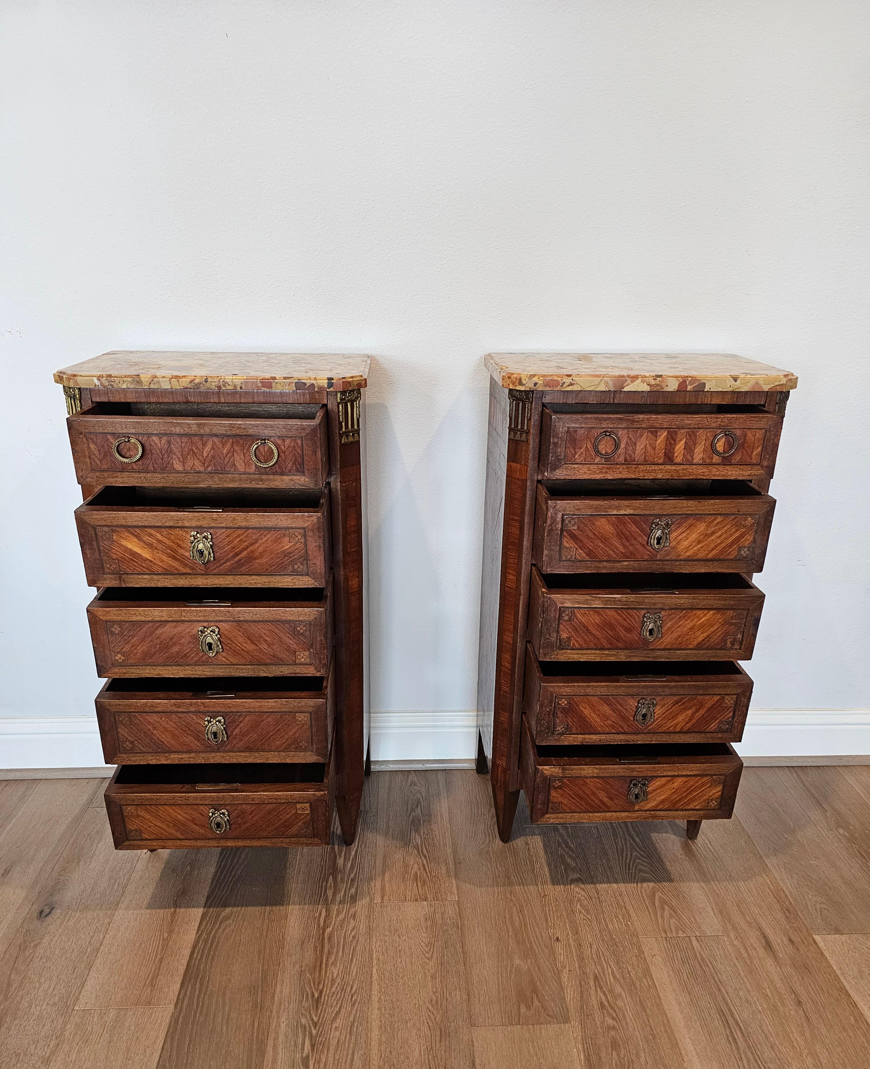 18th Century French Louis XVI Tall Narrow Chiffonier Chest Of Drawers Pair For Sale 10