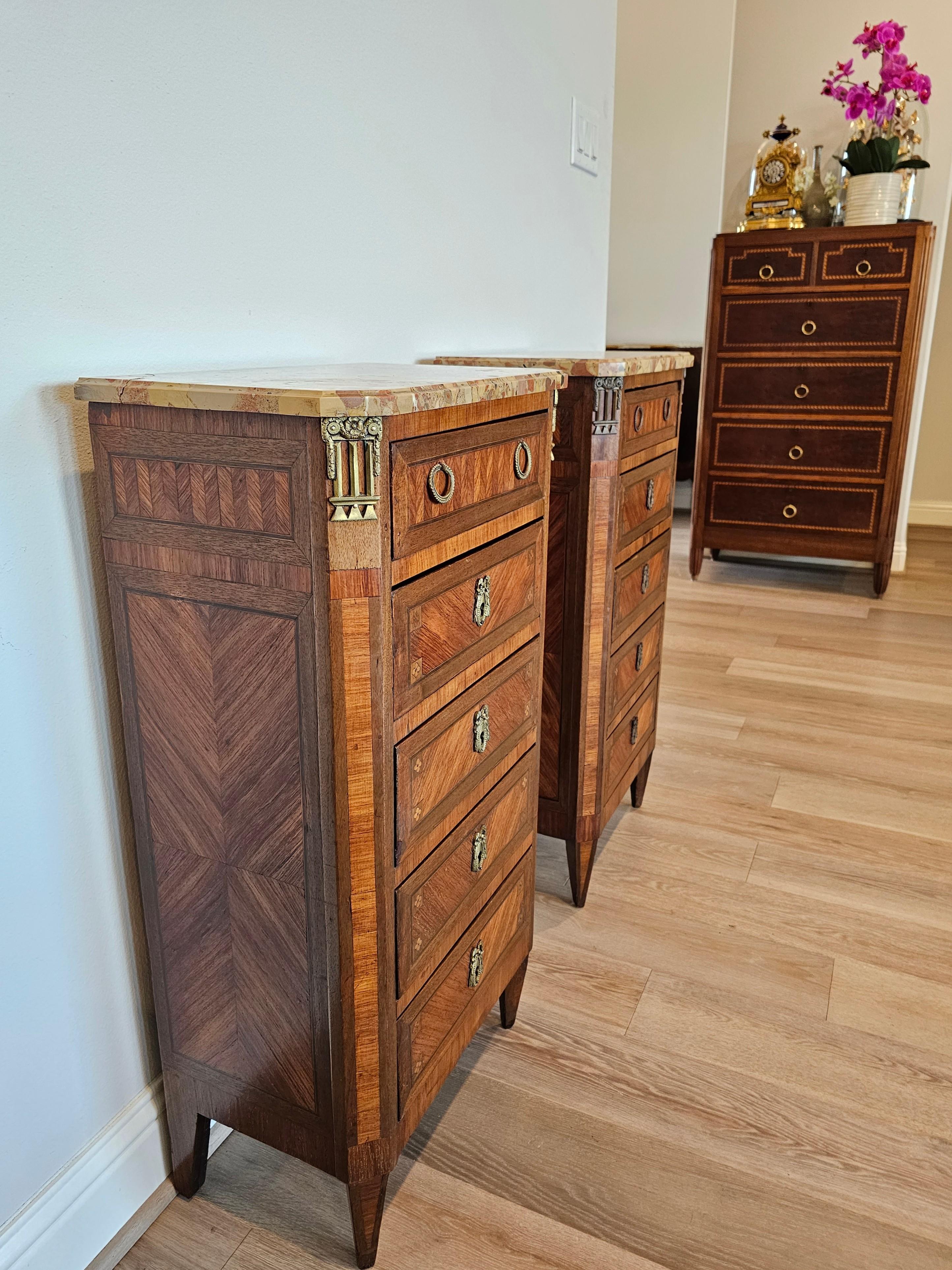 18th Century French Louis XVI Tall Narrow Chiffonier Chest Of Drawers Pair For Sale 13