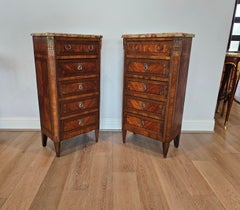 18th Century French Louis XVI Tall Narrow Chest Of Drawers Nightstand Pair