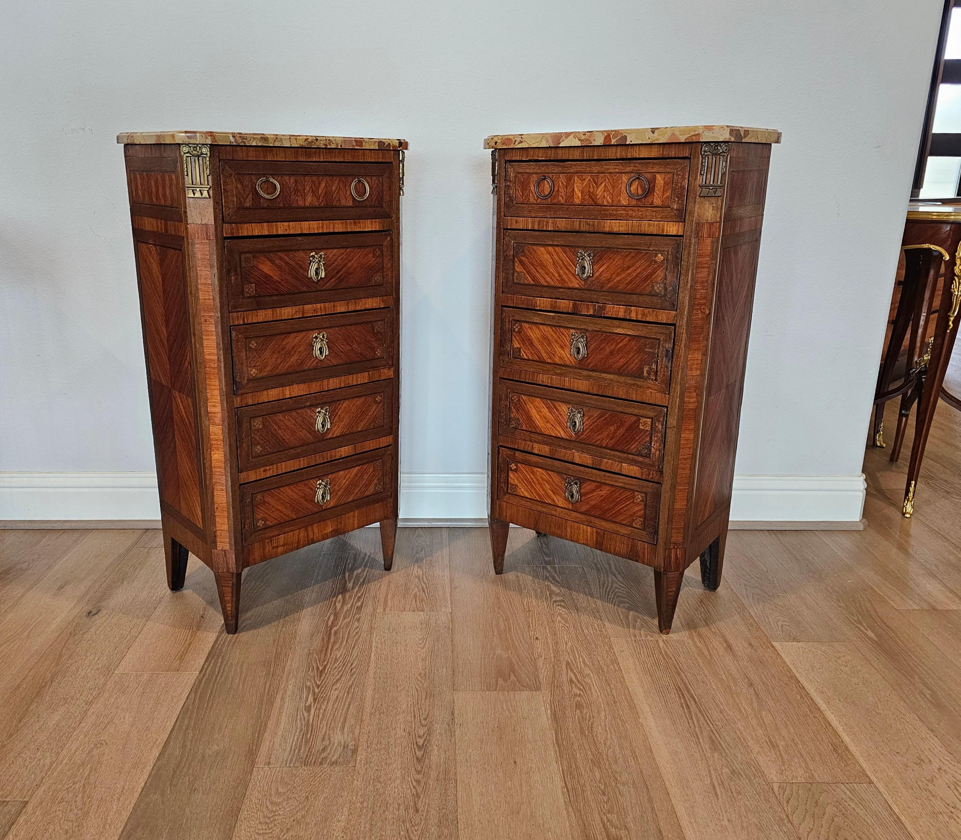 18th Century French Louis XVI Tall Narrow Chiffonier Chest Of Drawers Pair For Sale 15