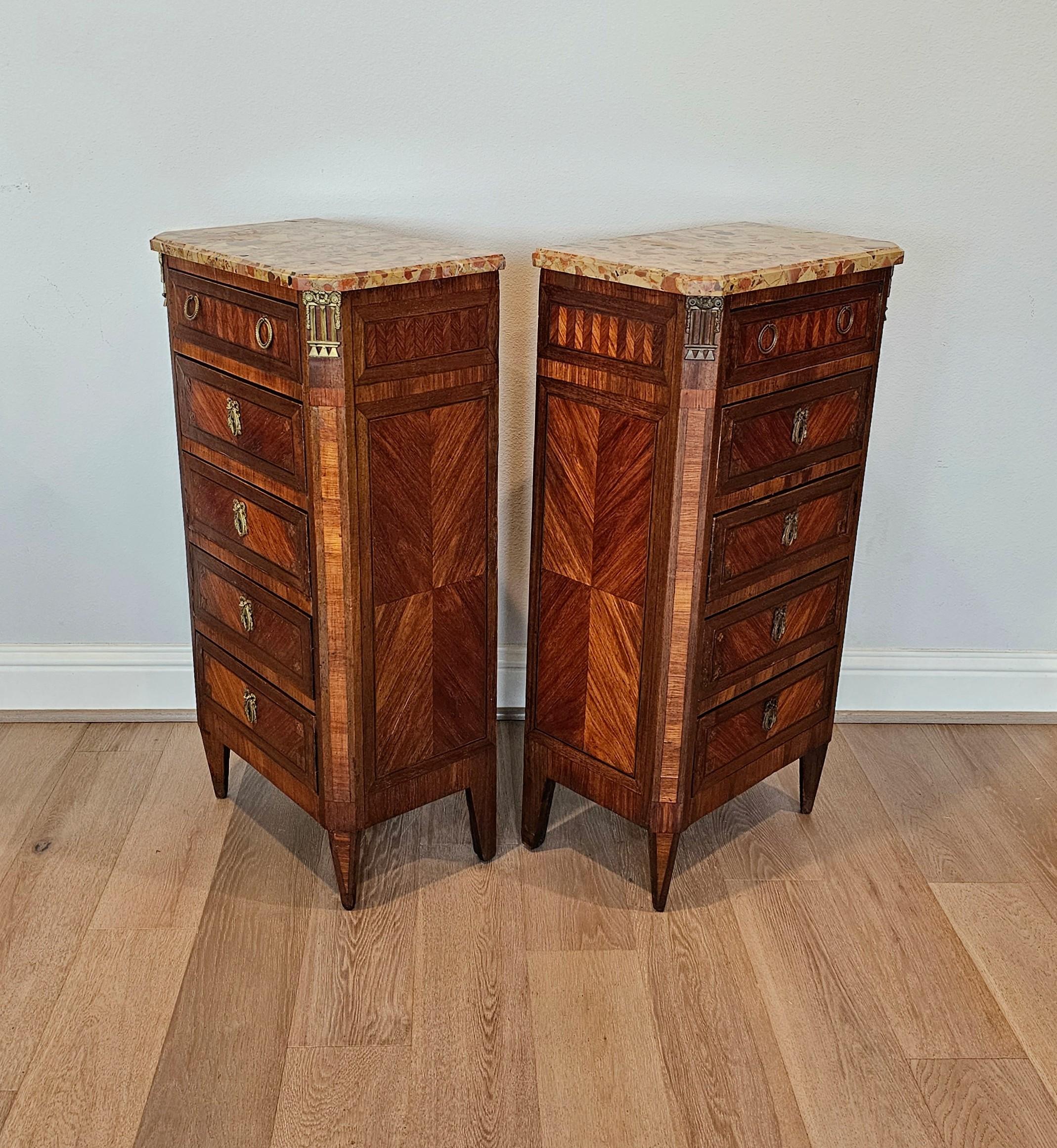 18th Century French Louis XVI Tall Narrow Chiffonier Chest Of Drawers Pair In Fair Condition For Sale In Forney, TX