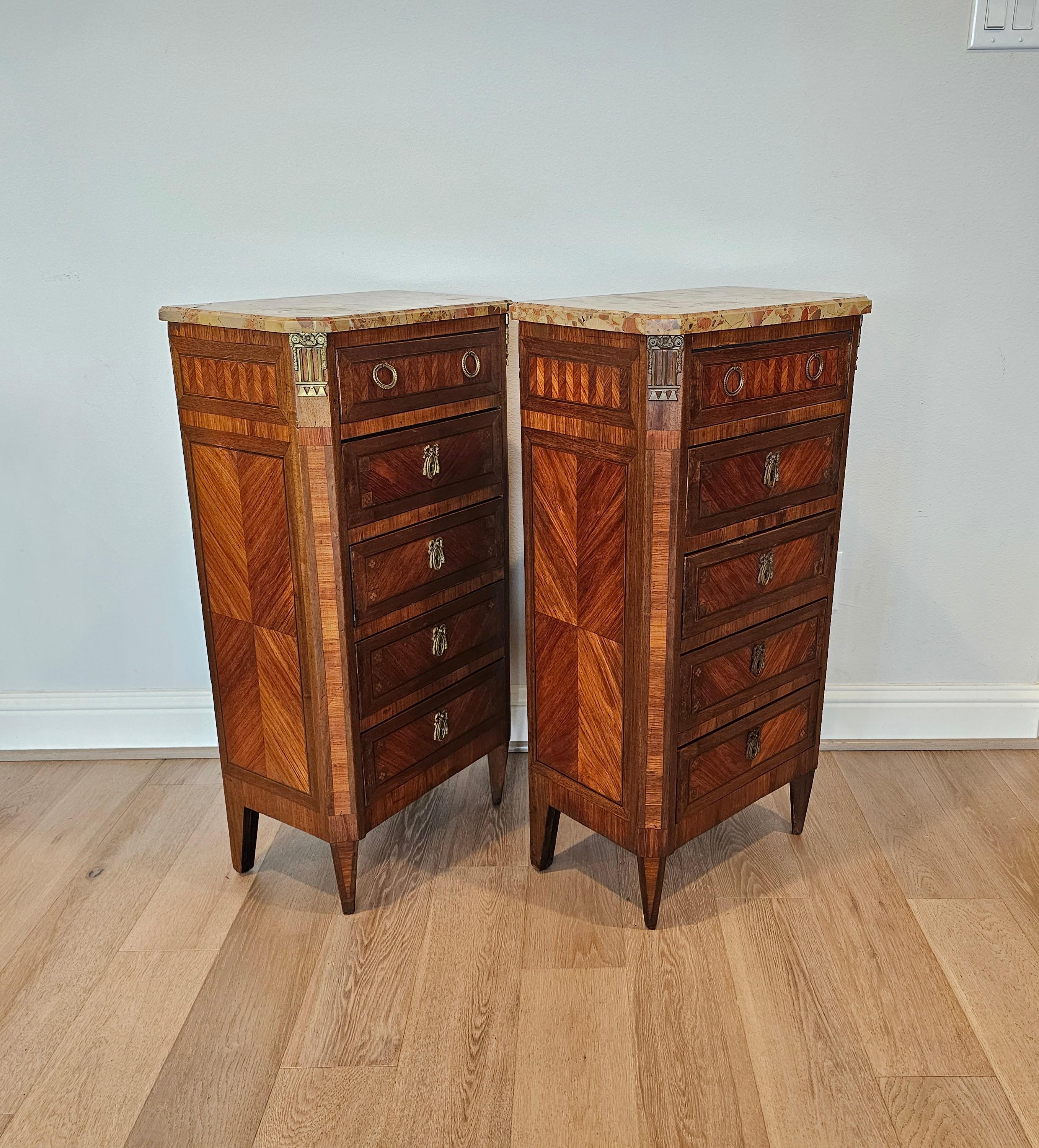 Bronze 18th Century French Louis XVI Tall Narrow Chiffonier Chest Of Drawers Pair For Sale