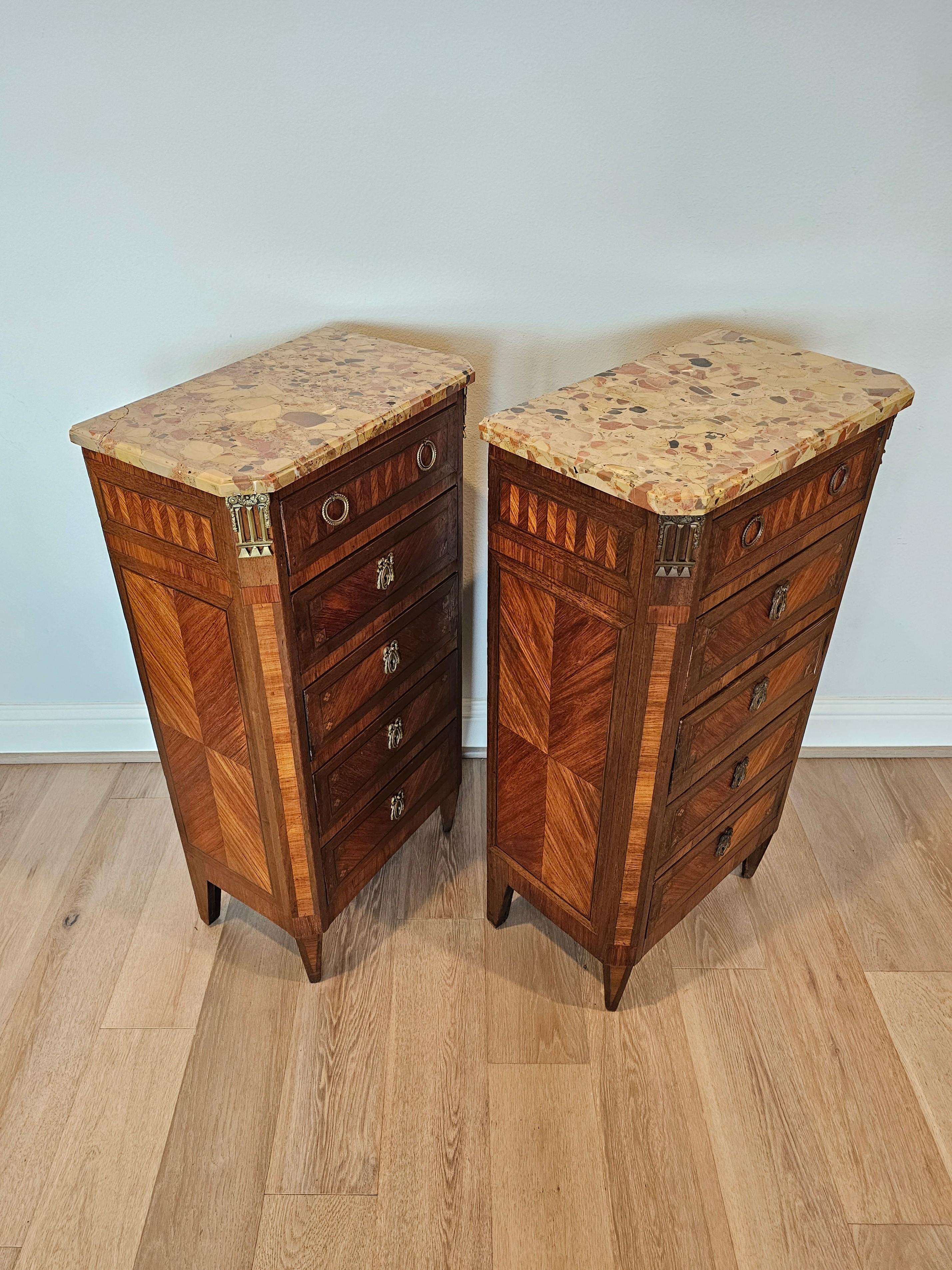 18th Century French Louis XVI Tall Narrow Chiffonier Chest Of Drawers Pair For Sale 1