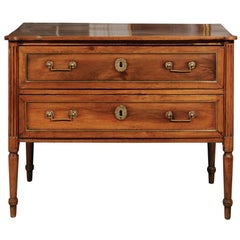 18th Century French Louis XVI Two-Drawer Commode with Brass Trim and Fluting