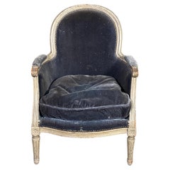 18th Century French Louis XVI Velvet Bergere Armchair