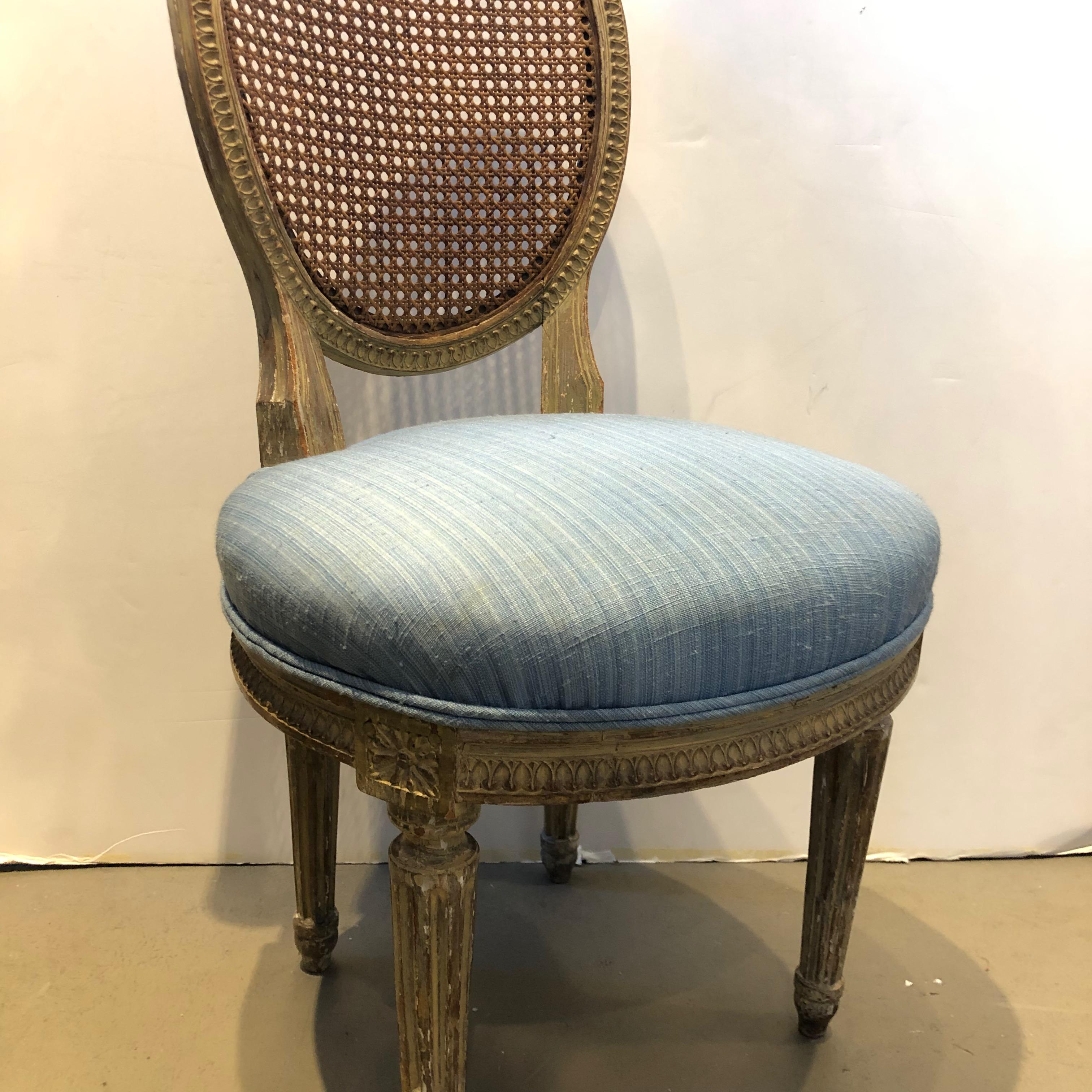 18th century French Louis XVI Victorian carved wooed caned chair with oval back.
