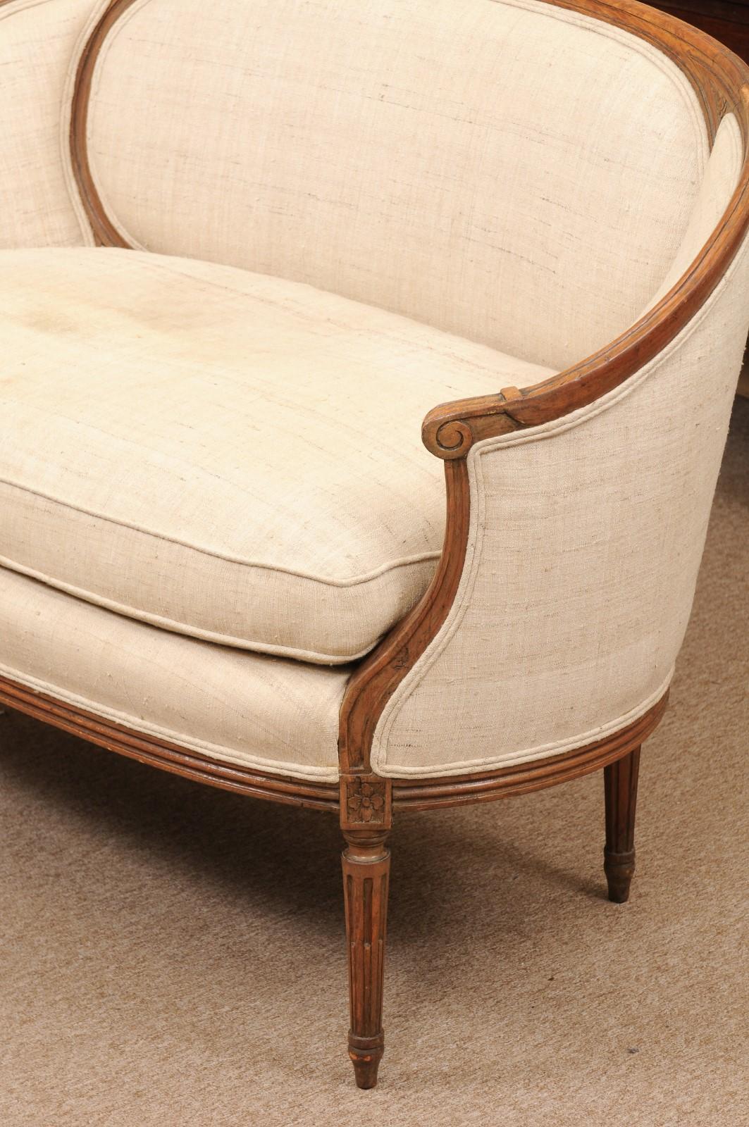 18th Century French Louis XVI Walnut Curved Back Settee / Love Seat For Sale 6