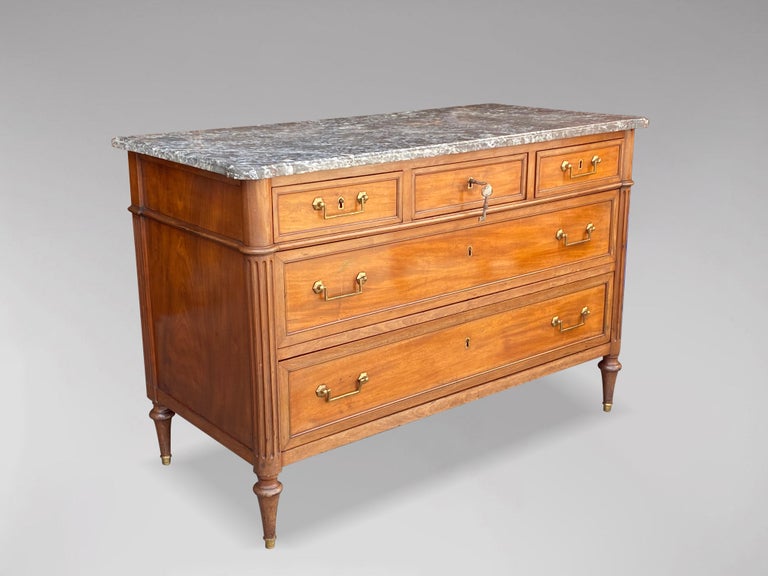 18th Century French Louis XVI Walnut and Marble Commode For Sale at 1stDibs