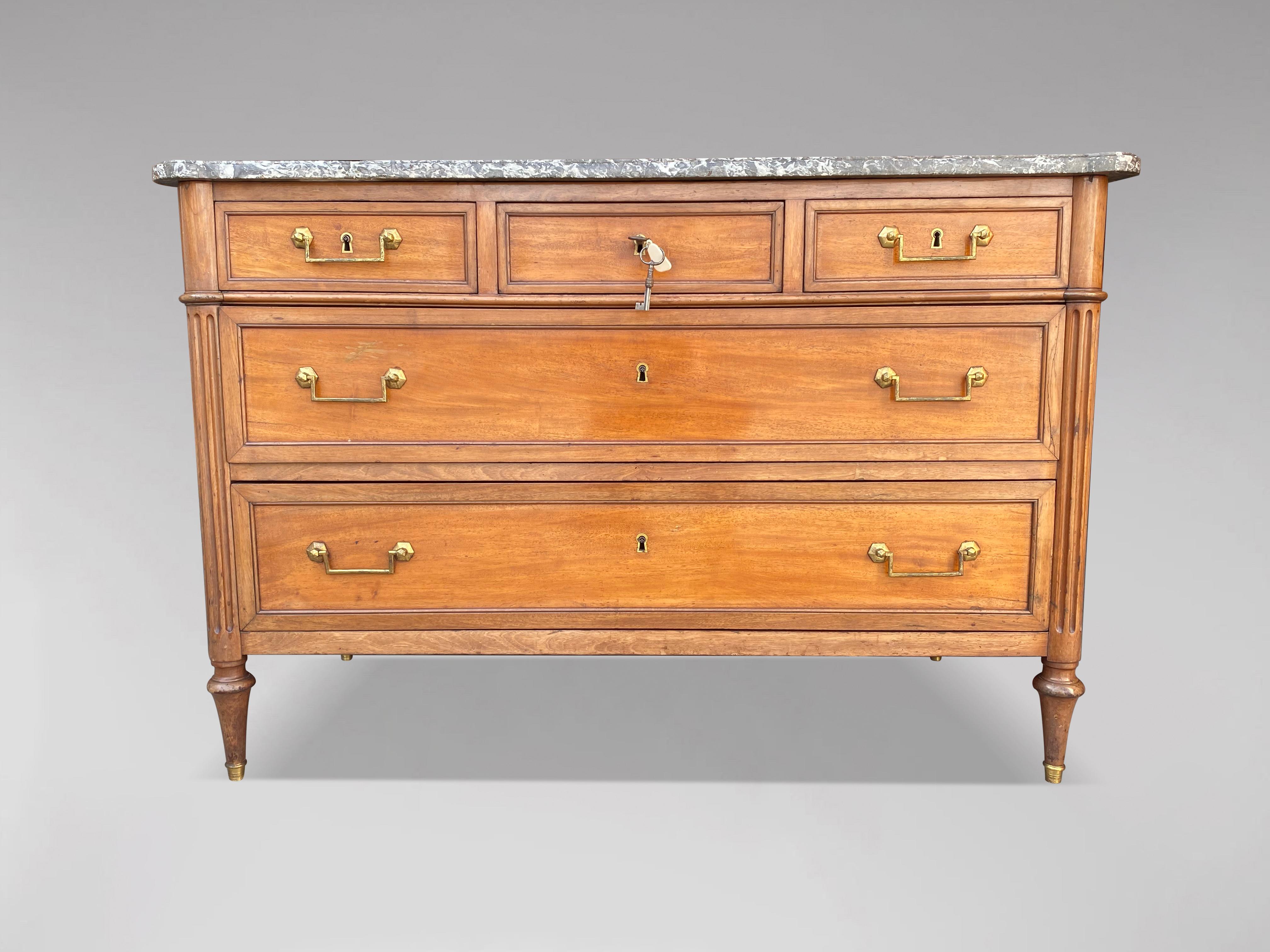 Hand-Crafted 18th Century French Louis XVI Walnut & Marble Commode