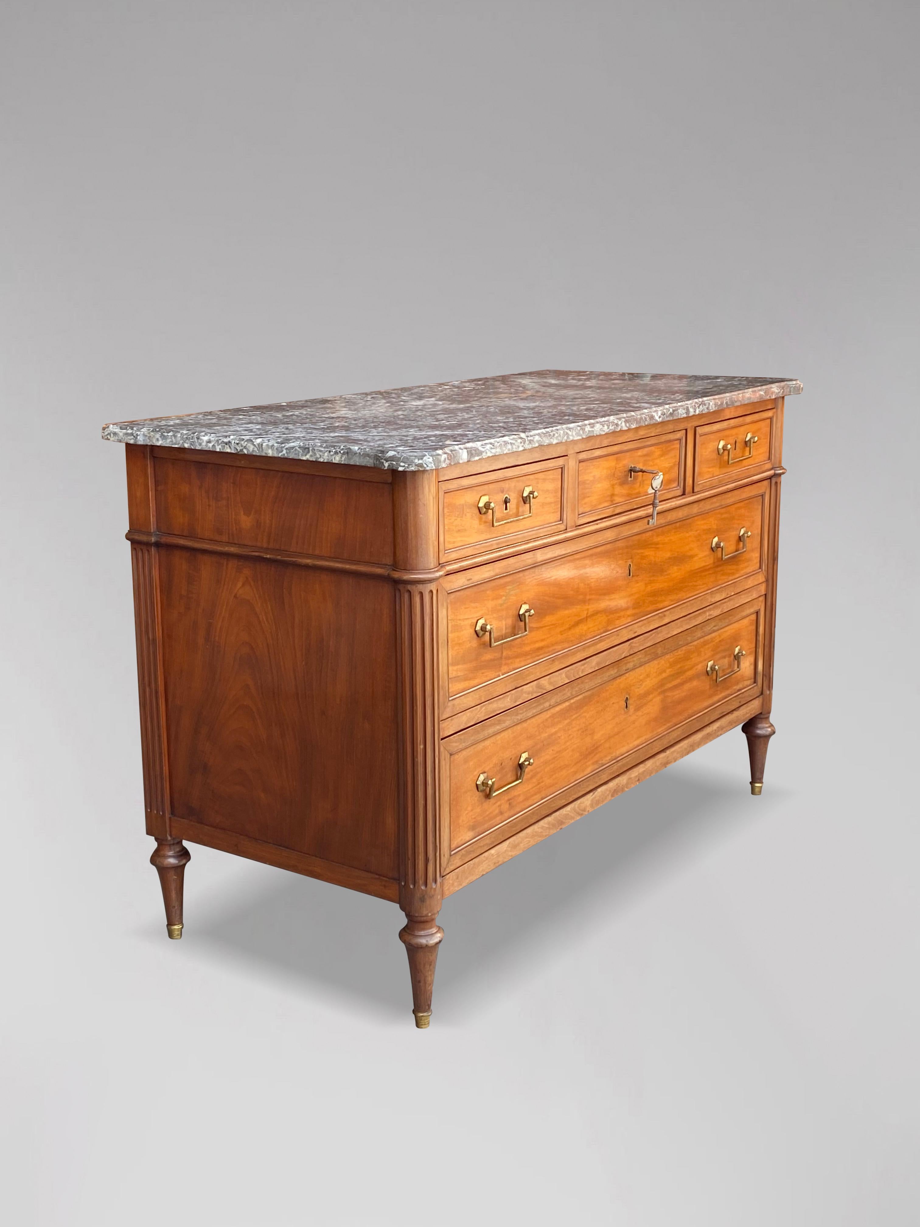 18th Century French Louis XVI Walnut & Marble Commode 2