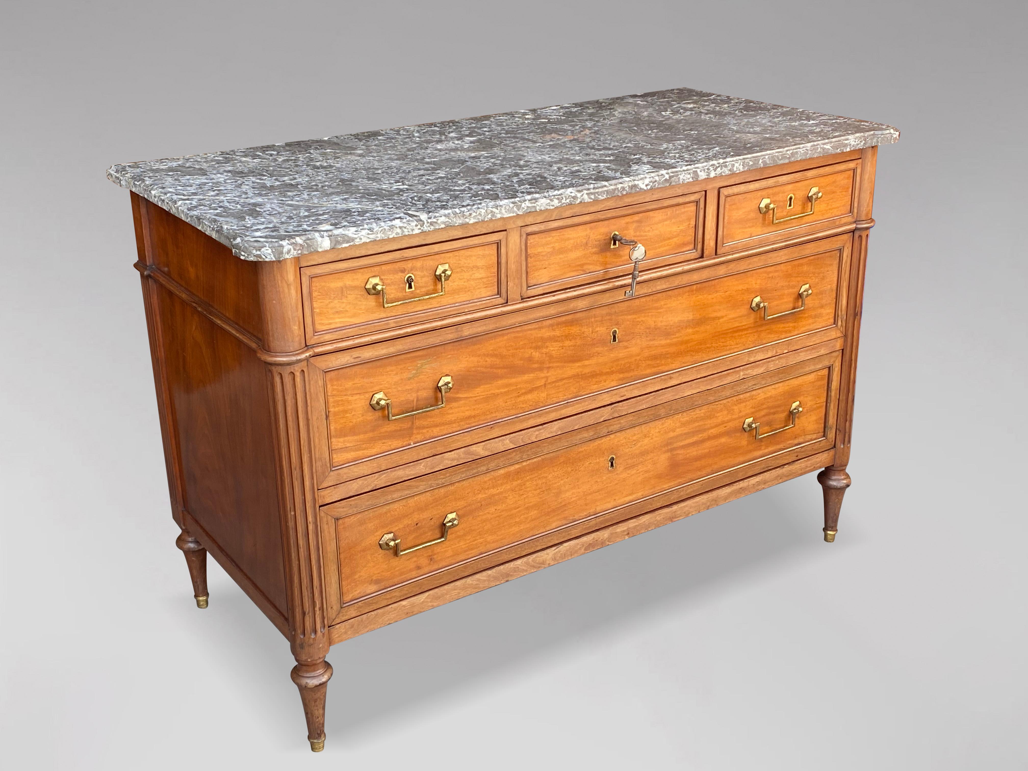 18th Century French Louis XVI Walnut & Marble Commode 3