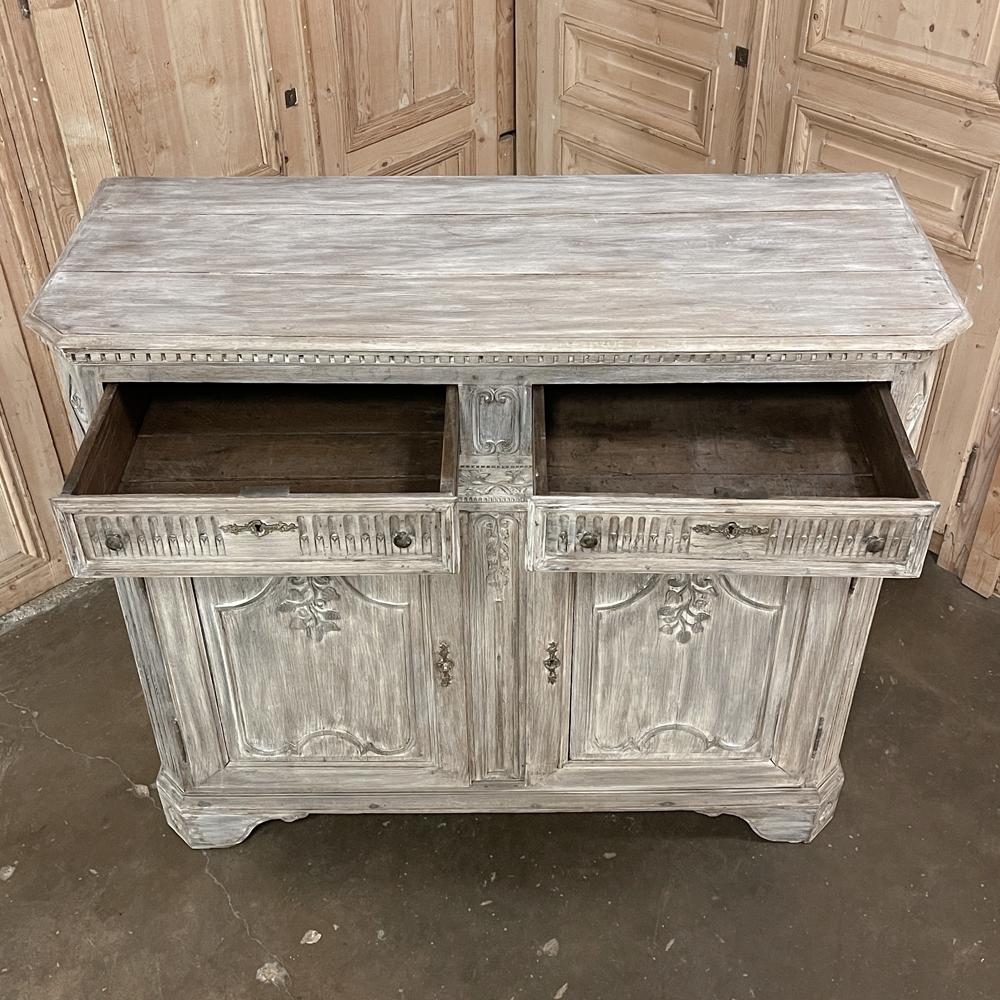Hand-Carved 18th Century French Louis XVI Whitewashed Buffet ~ Cabinet For Sale