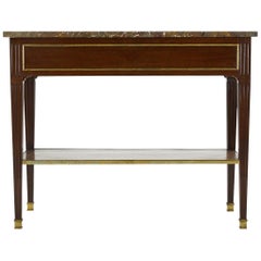 Antique 18th Century Marble-Top French Mahogany Console with Brass Inlay
