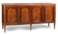 Enfilade à quatre portes en acajou du 18ème siècle avec plateau en marbre rouge