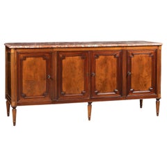 Antique 18th Century French Mahogany Four Doors Sideboard with Red Marble Top