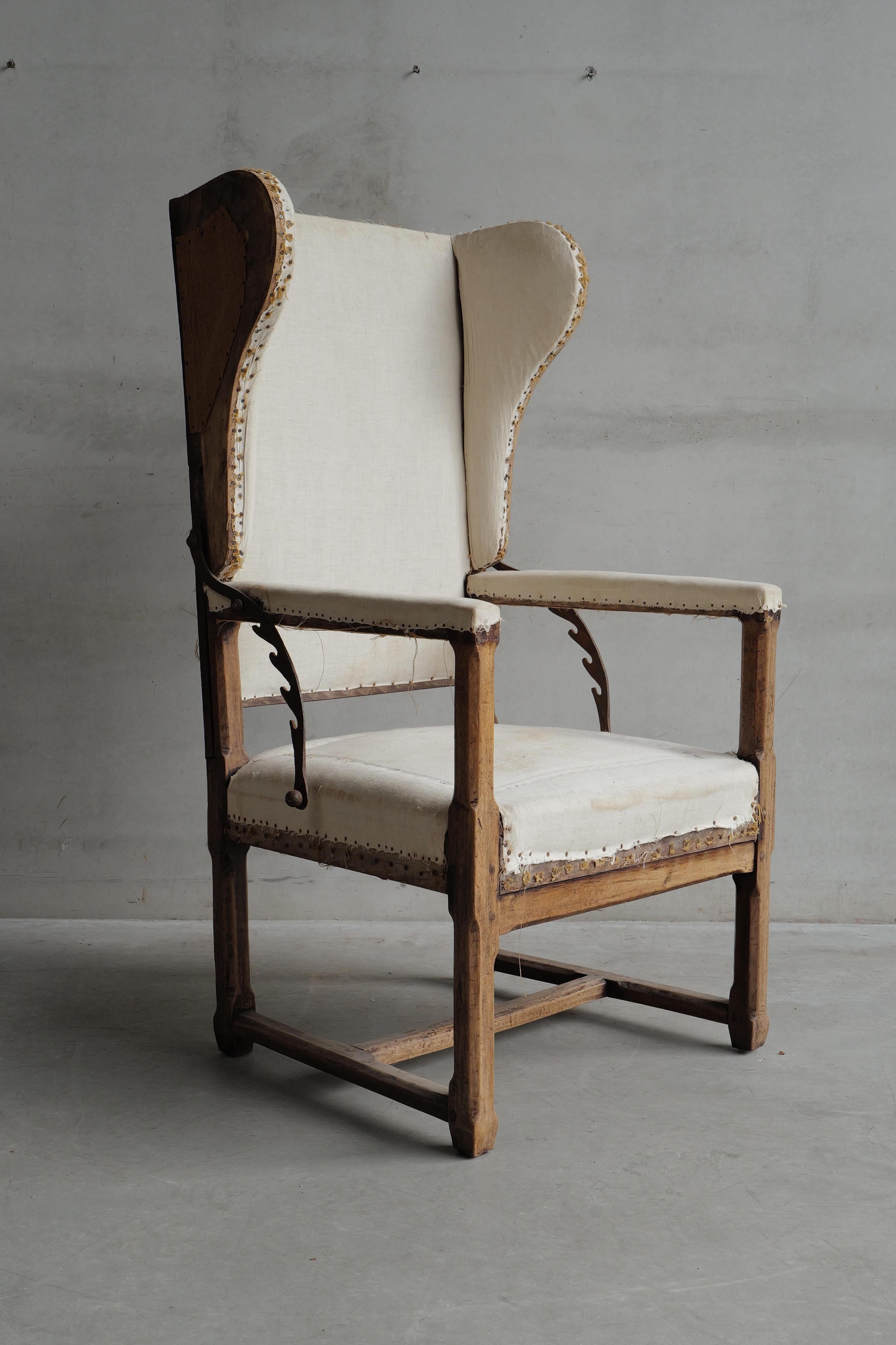 18th Century (1765) French Malade Armchair in walnut with linen fabric, post revolution. 