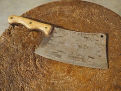 18th Century French Manoir Kitchen Butcher Block with Cleaver