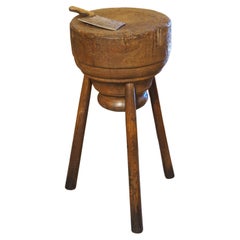 18th Century French Manoir Kitchen Butcher Block with Cleaver