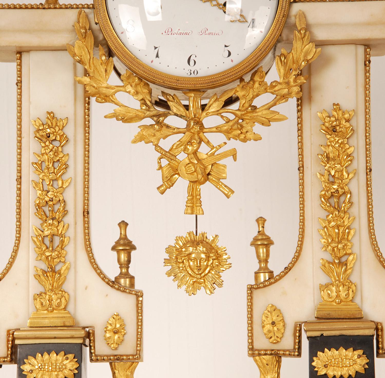 18th Century French Mantel Clock Pendulum White Marble Ormolu Gold Gilded Bronze 5