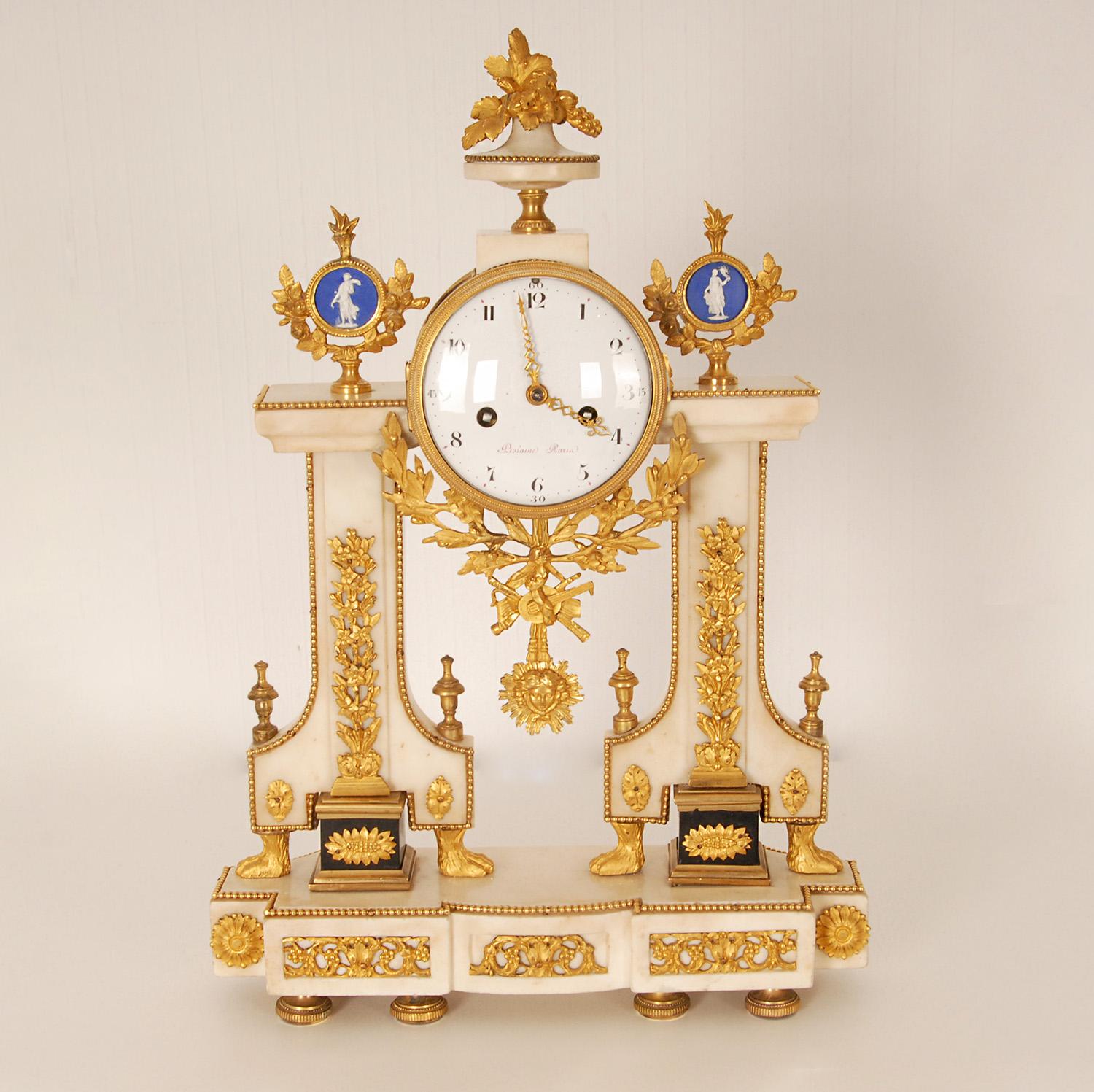 18th Century French Mantel Clock Pendulum White Marble Ormolu Gold Gilded Bronze 8
