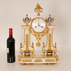 18th Century French Mantel Clock Pendulum White Marble Ormolu Gold Gilded Bronze