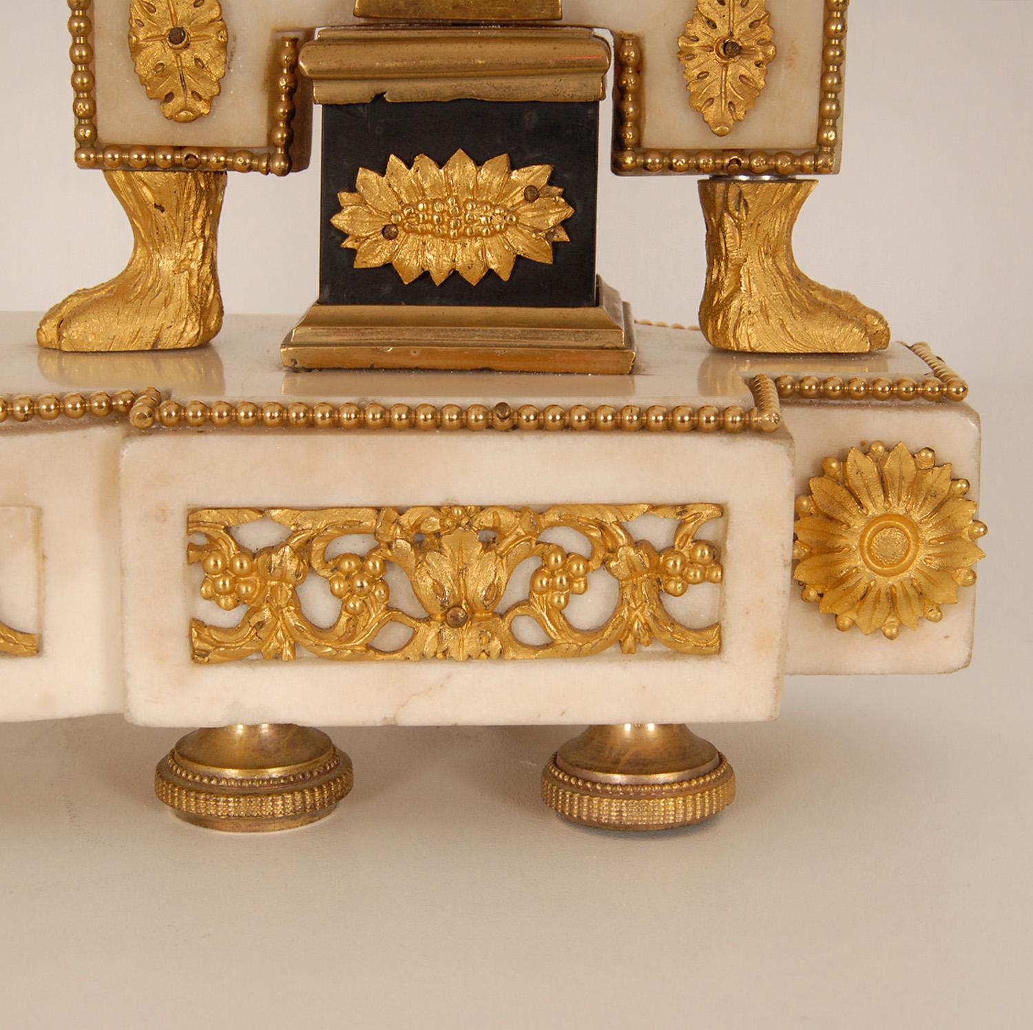 18th Century and Earlier 18th Century French Mantel Clock Pendulum White Marble Ormolu Gold Gilded Bronze