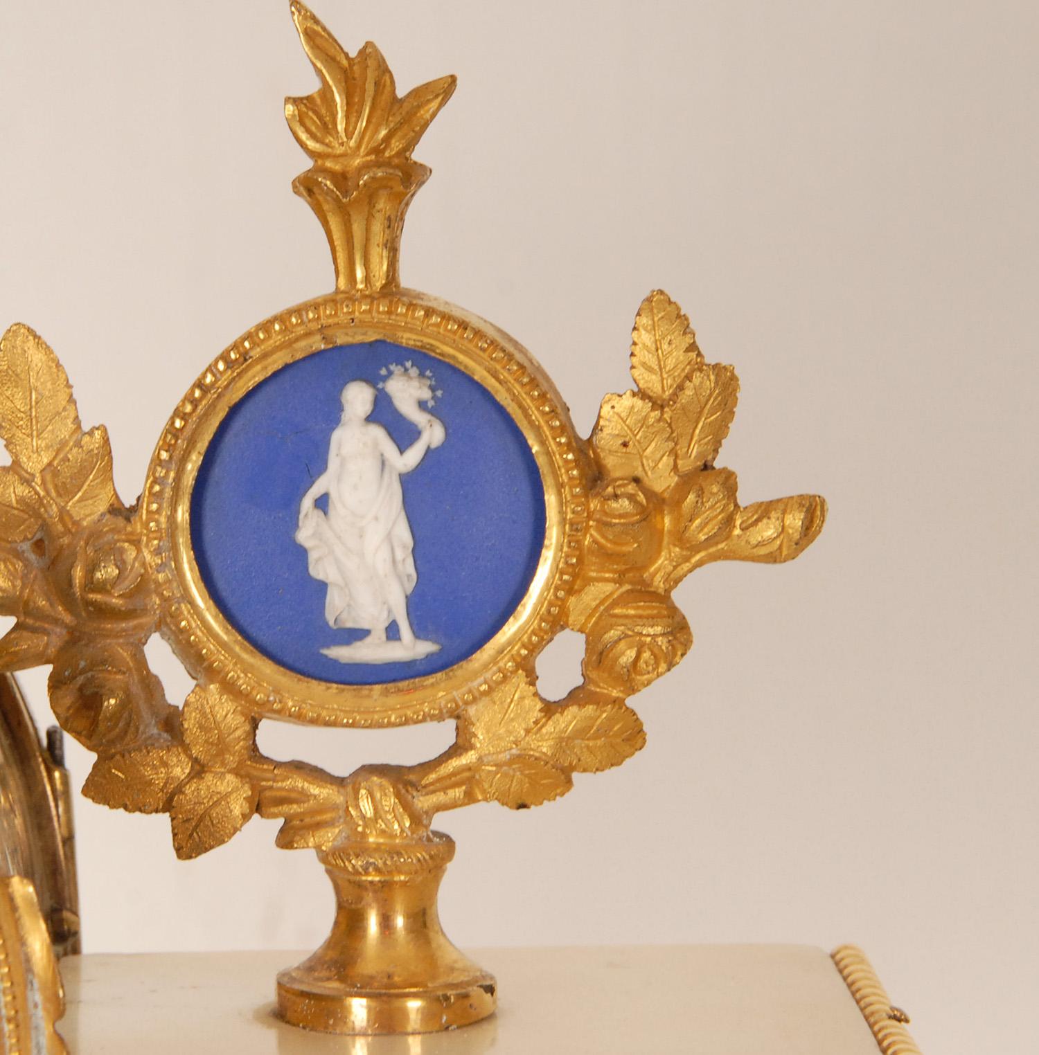 18th Century French Mantel Clock Pendulum White Marble Ormolu Gold Gilded Bronze 1
