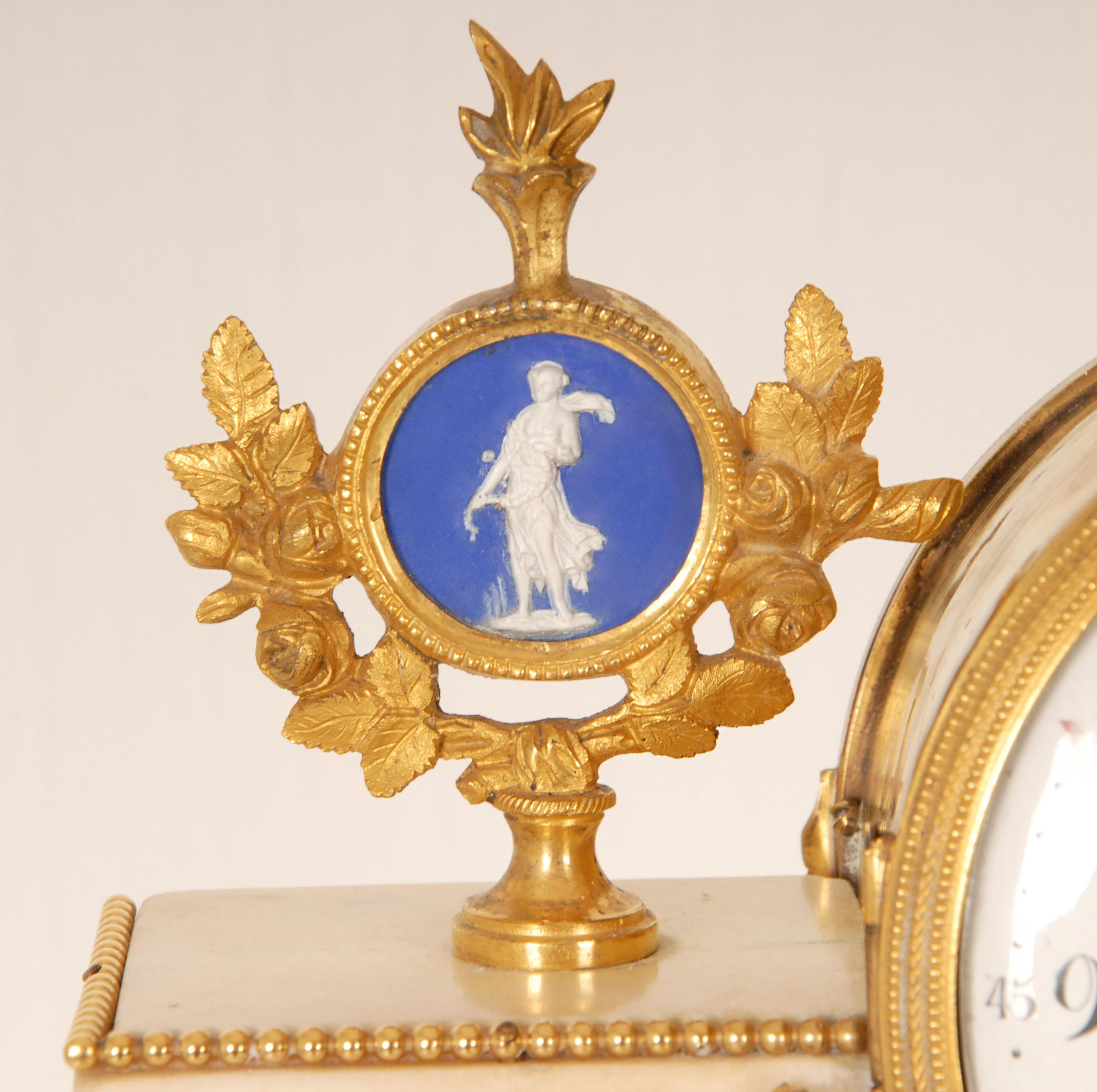 18th Century French Mantel Clock Pendulum White Marble Ormolu Gold Gilded Bronze 2