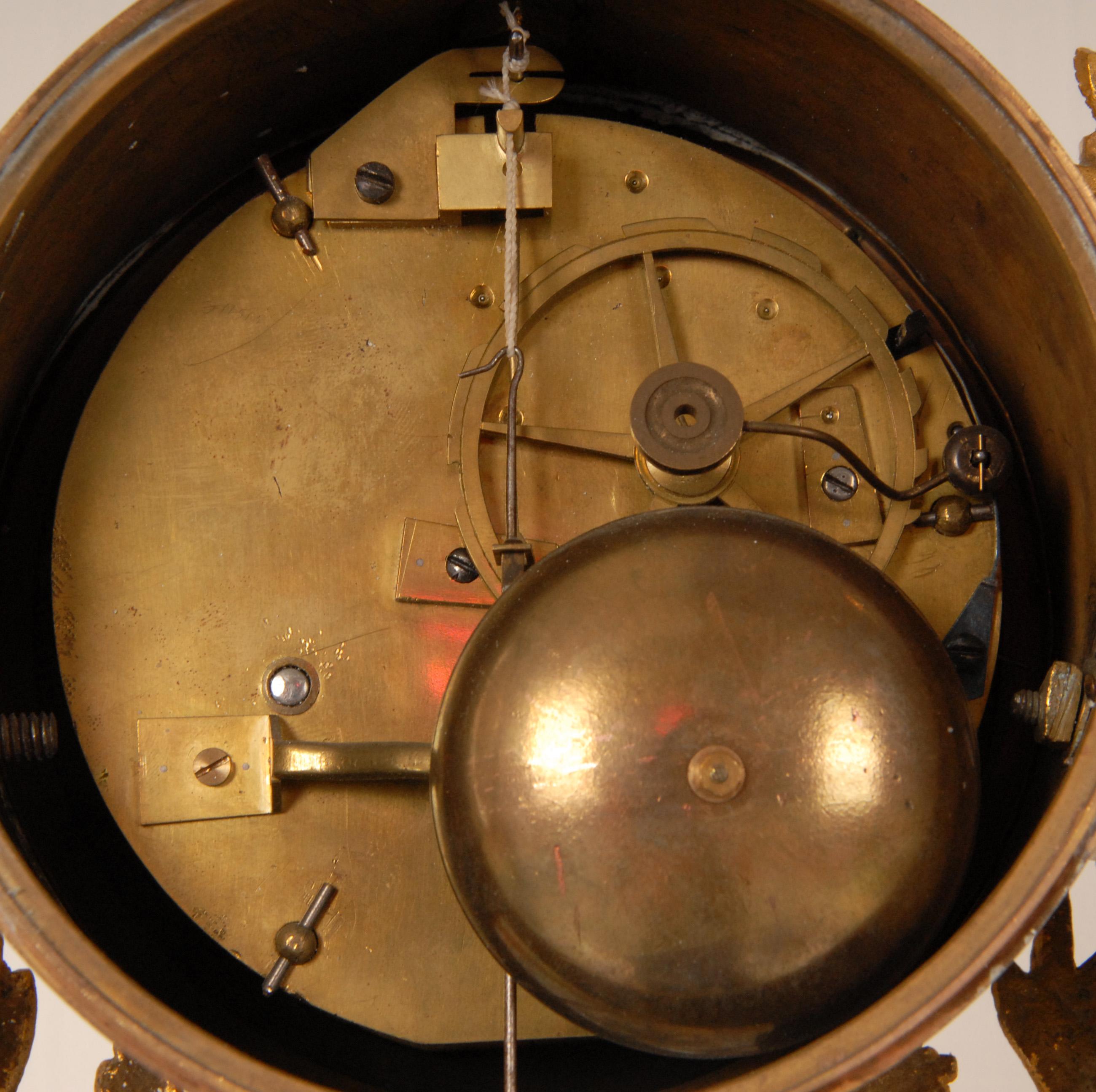 18th Century French Mantel Clock Pendulum White Marble Ormolu Gold Gilded Bronze 3