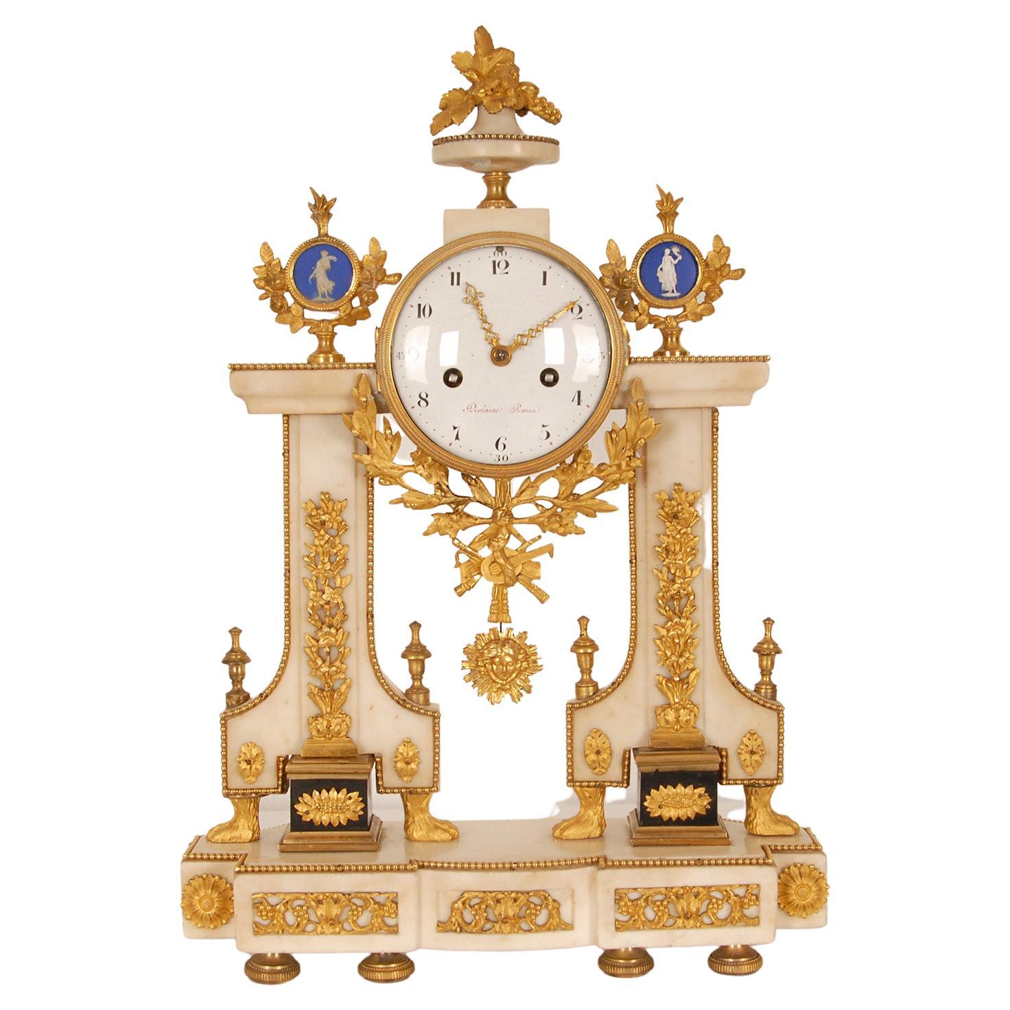 18th Century French Mantel Clock Pendulum White Marble Ormolu Gold