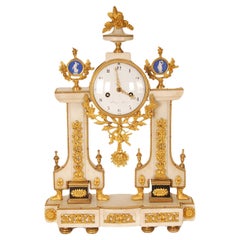 18th Century French Mantel Clock Pendulum White Marble Ormolu Gold Gilded Bronze
