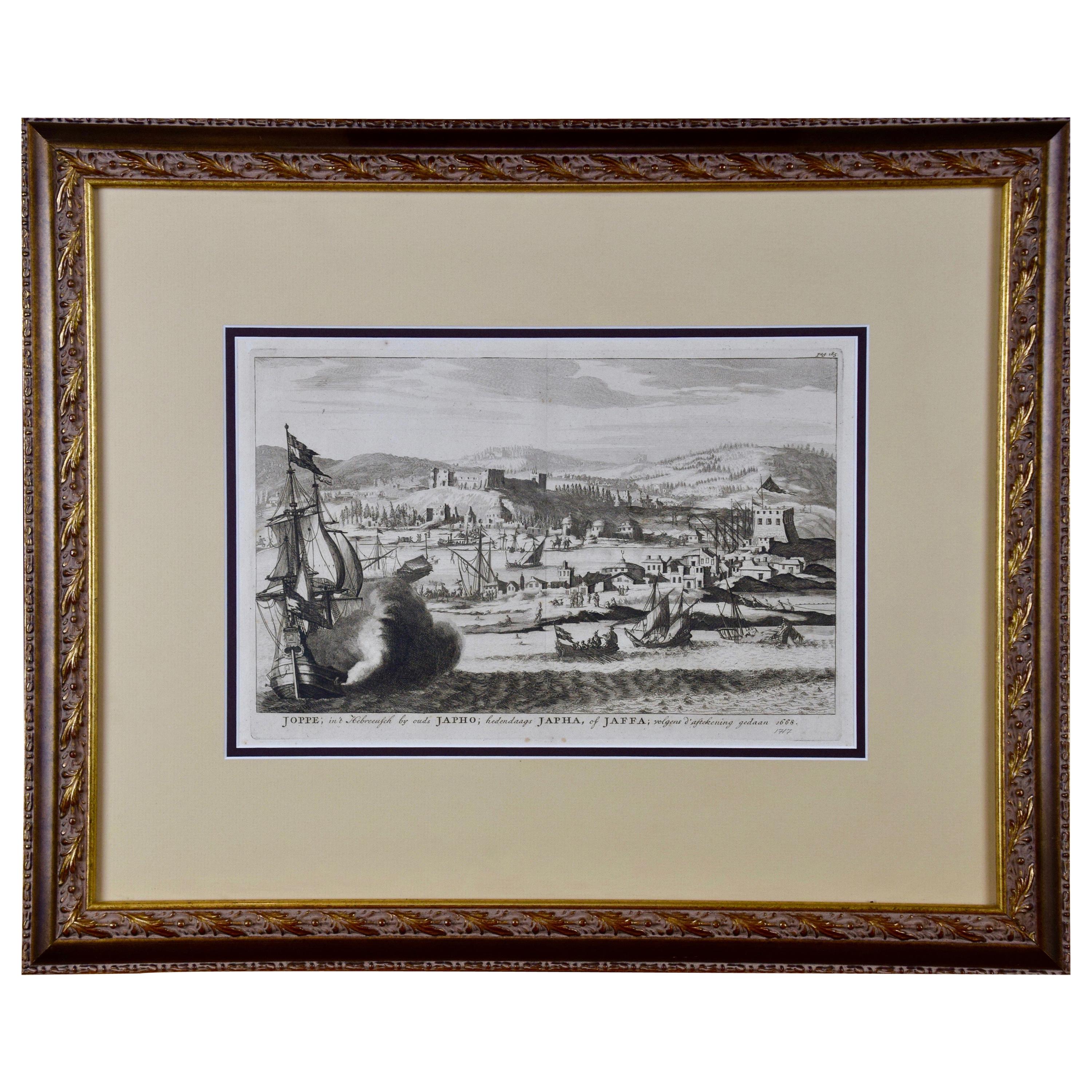 18th Century French Map and City View of Joppe/Jaffa 'Tel Aviv' by Sanson For Sale