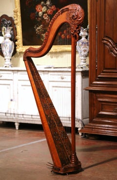 18th Century Louis XVI French Chinoiserie Carved Walnut Pedal Harp