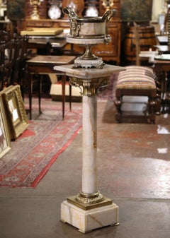 18th Century French Marble and Bronze Dore Pedestal Table with Matching Planter